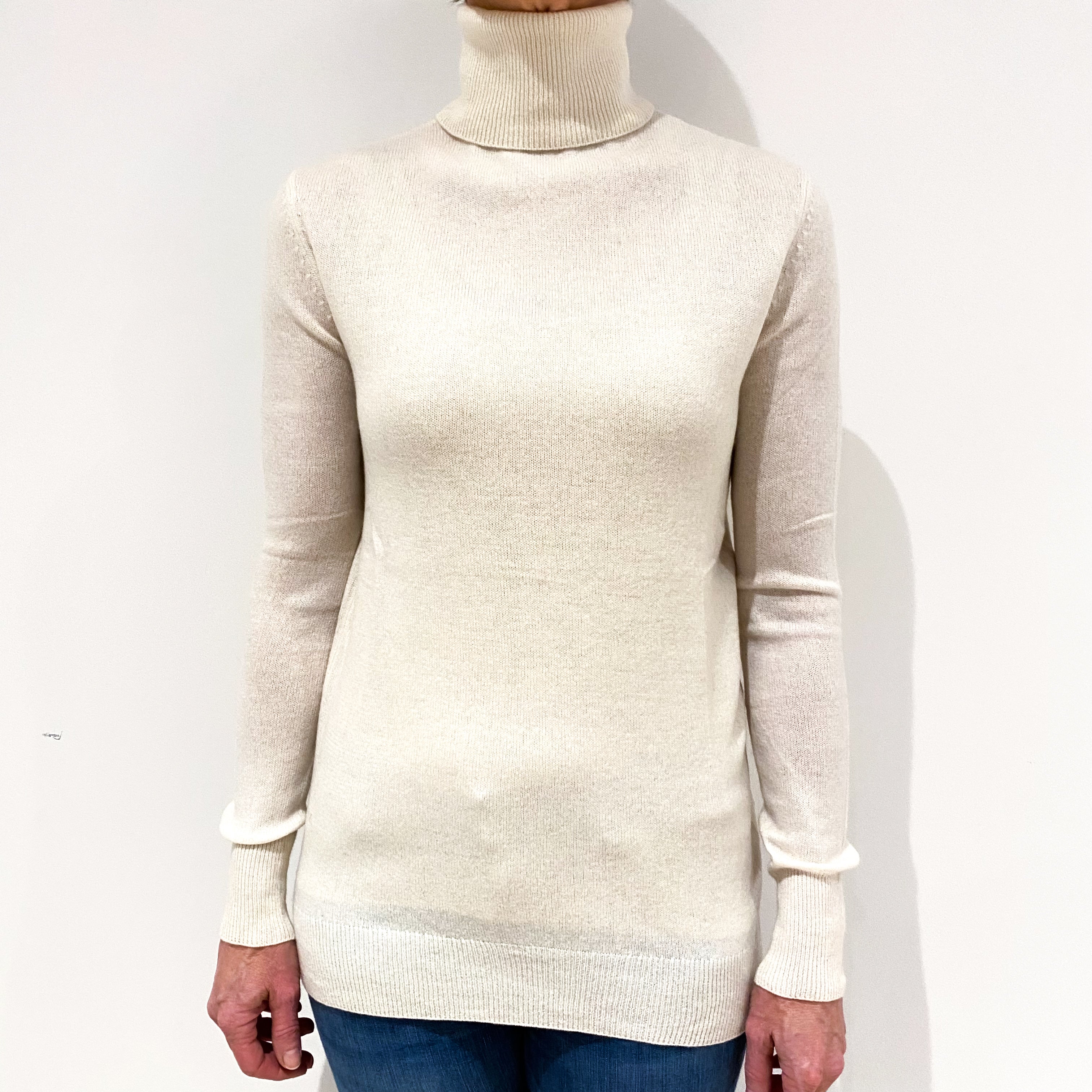 Cream Lightweight Cashmere Polo Neck Jumper Small