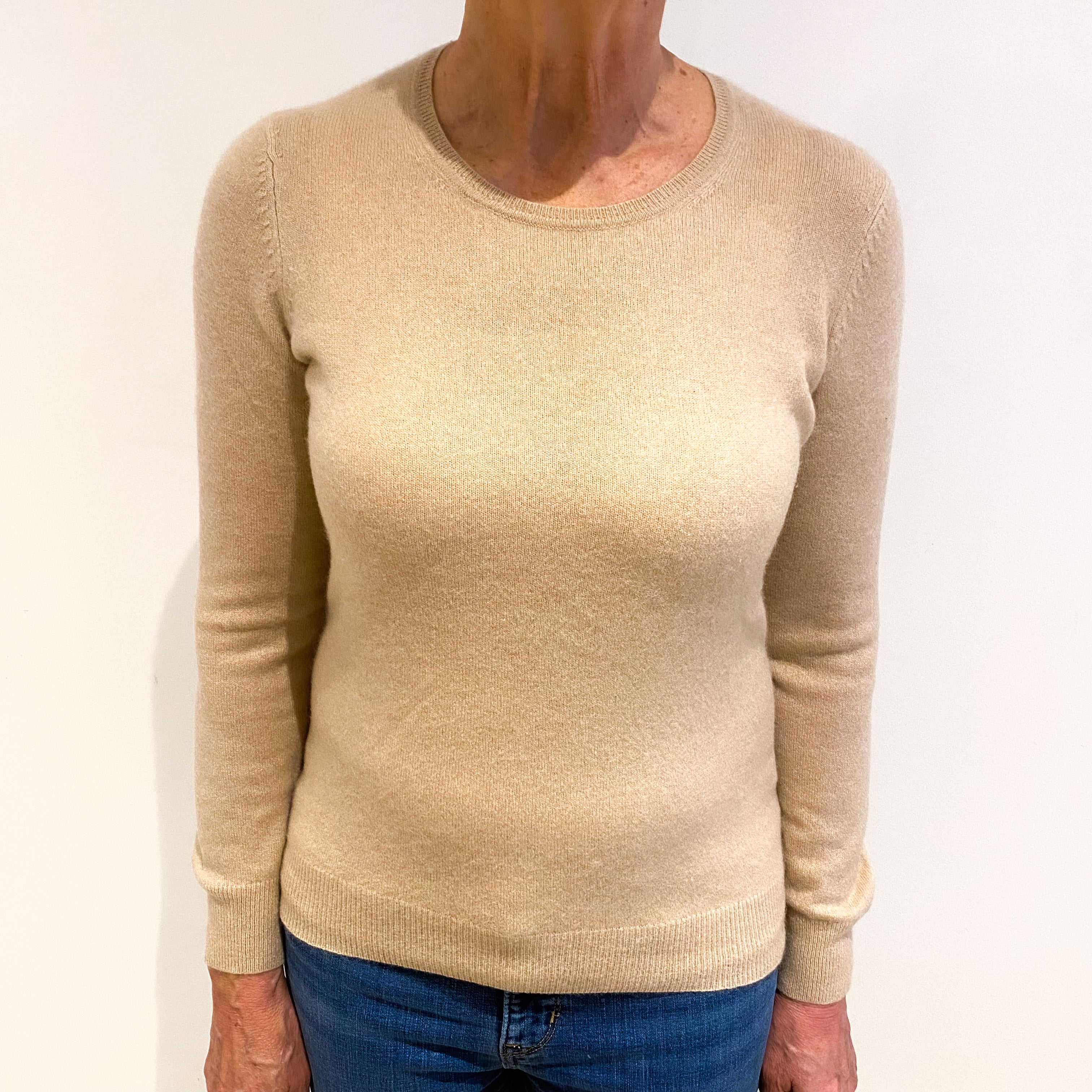 Buff Beige Cashmere Crew Neck Jumper Medium