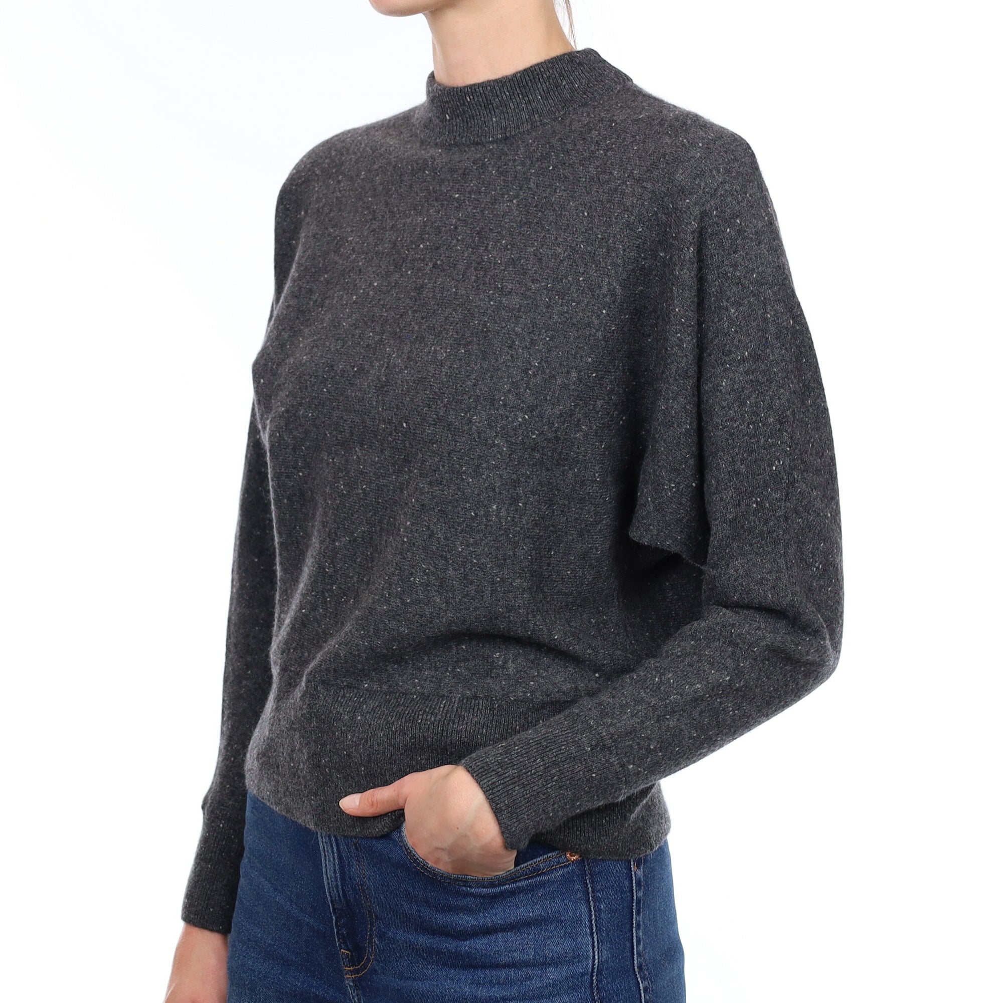 Whistles Grey Flecked Cashmere Batwing Turtleneck Jumper Small