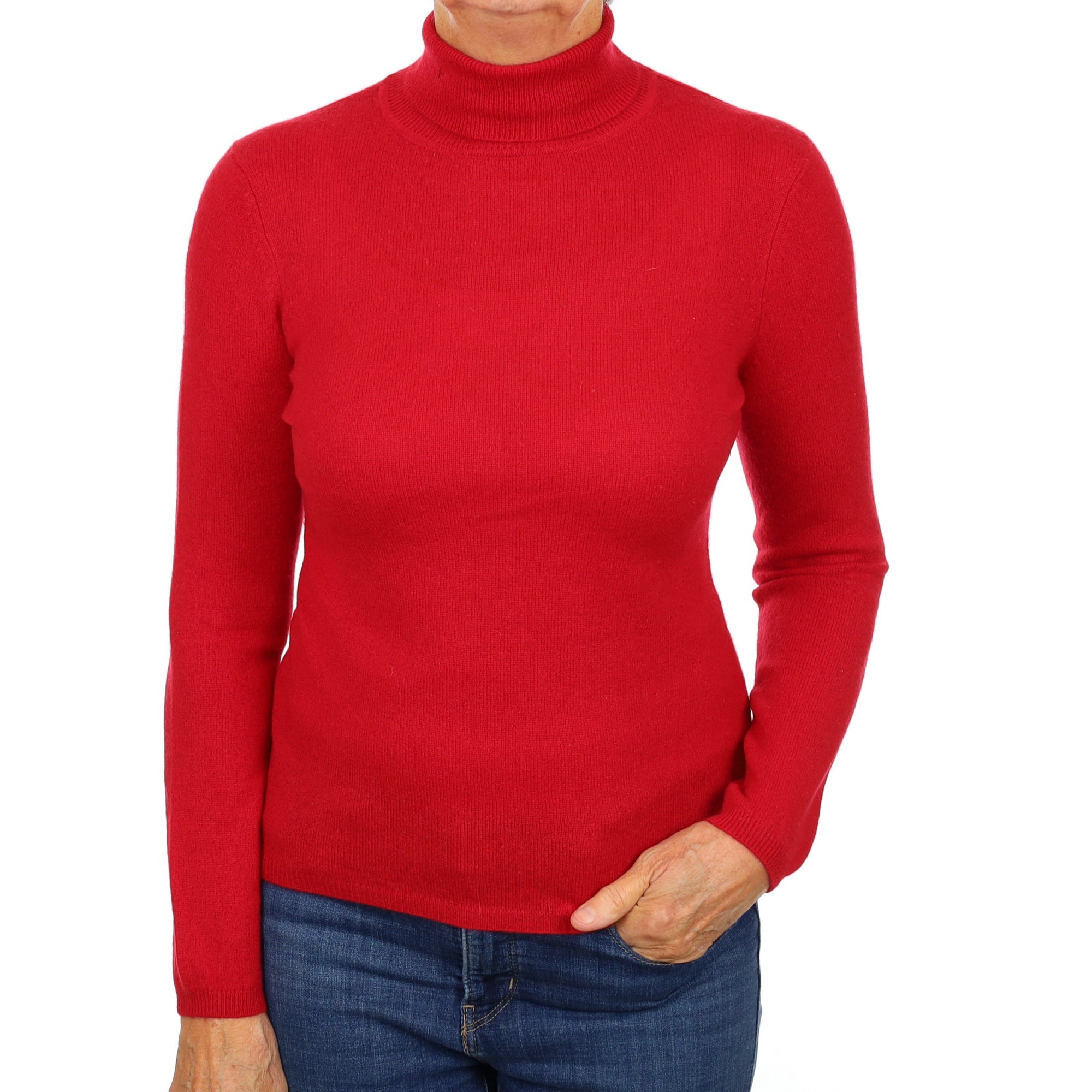 Post Box Red Cashmere Polo Neck Jumper Medium