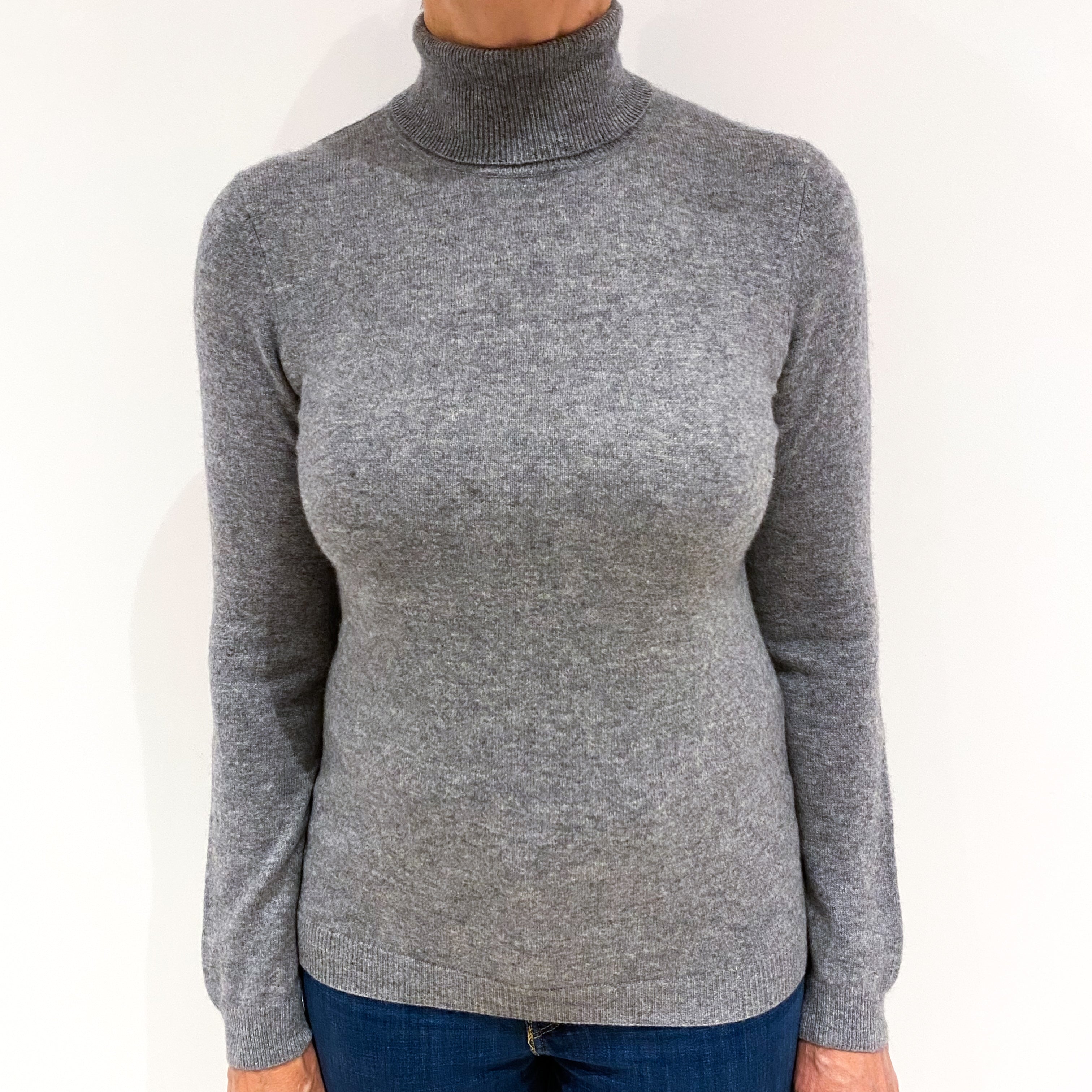 Ash Grey Cashmere Polo Neck Jumper Medium