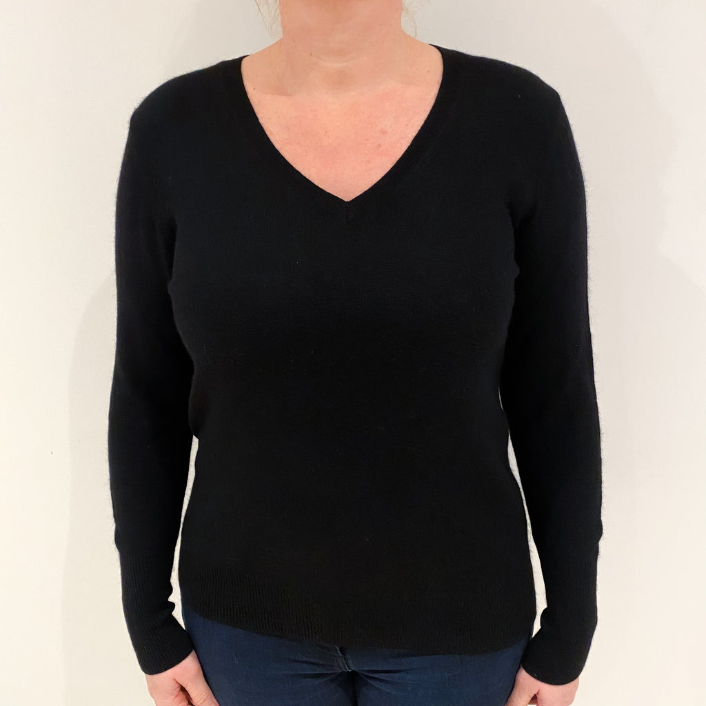 Black Cashmere V Neck Jumper Large
