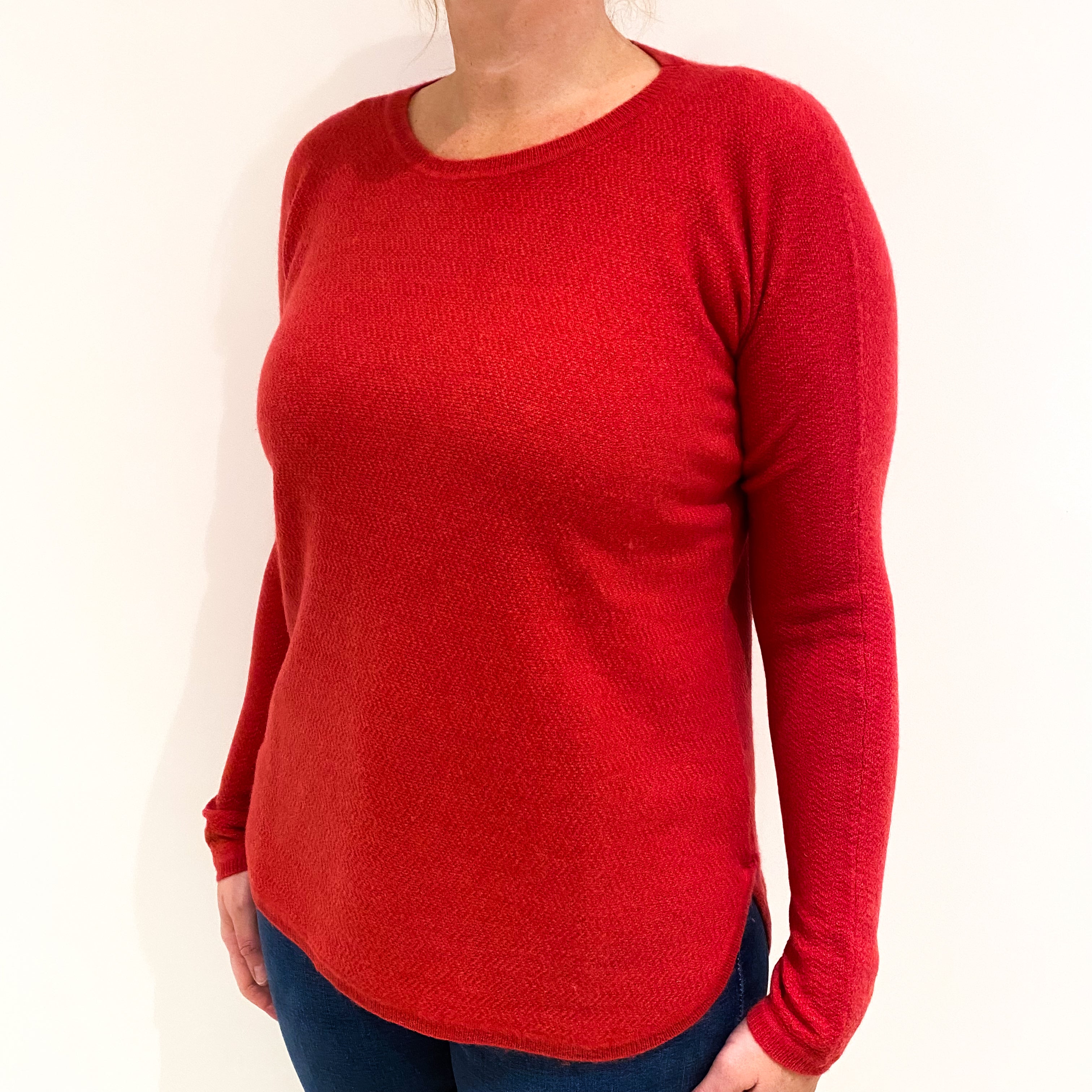 Strawberry Red Batwing Cashmere Crew Neck Jumper Large