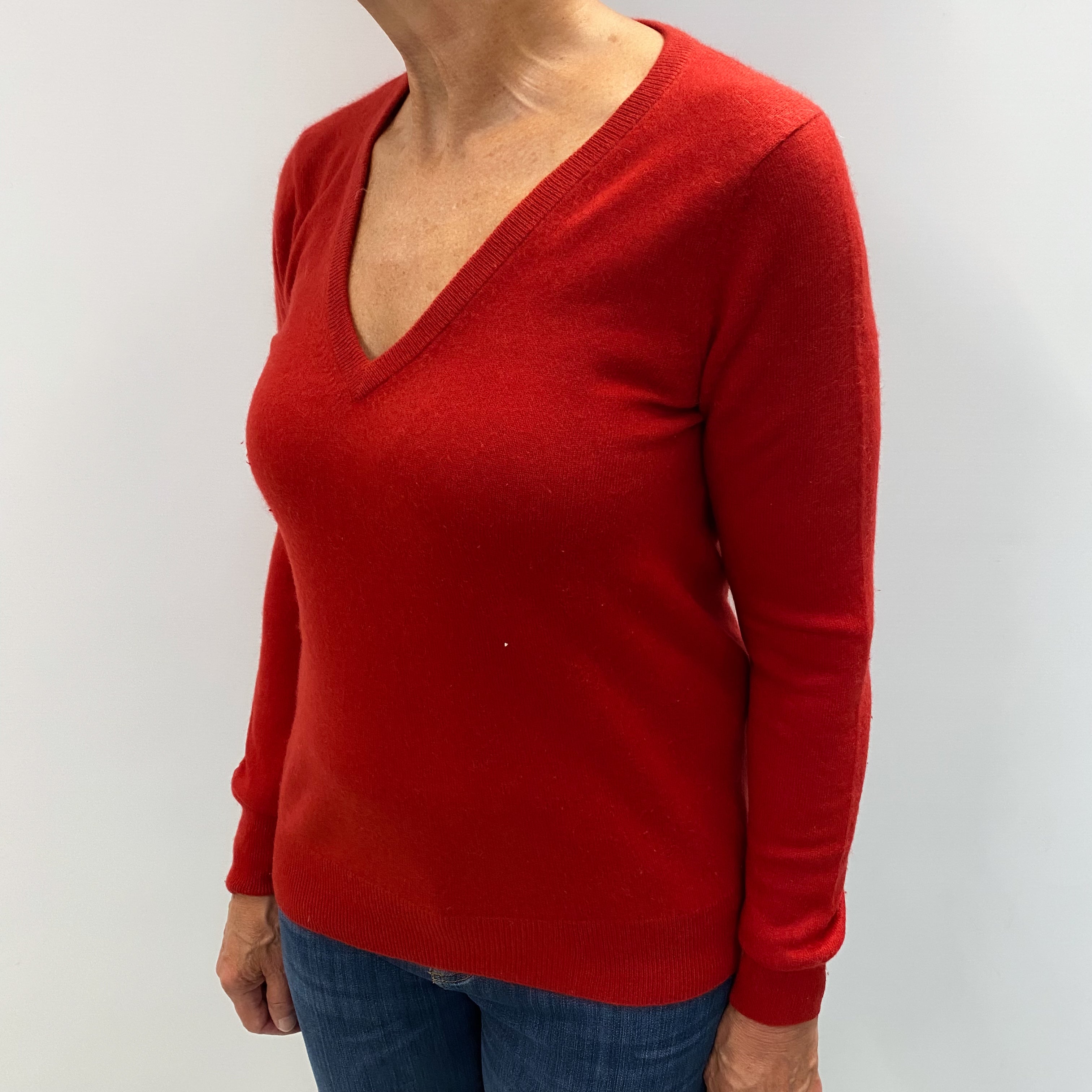 Spanish Red Cashmere V Neck Jumper Medium