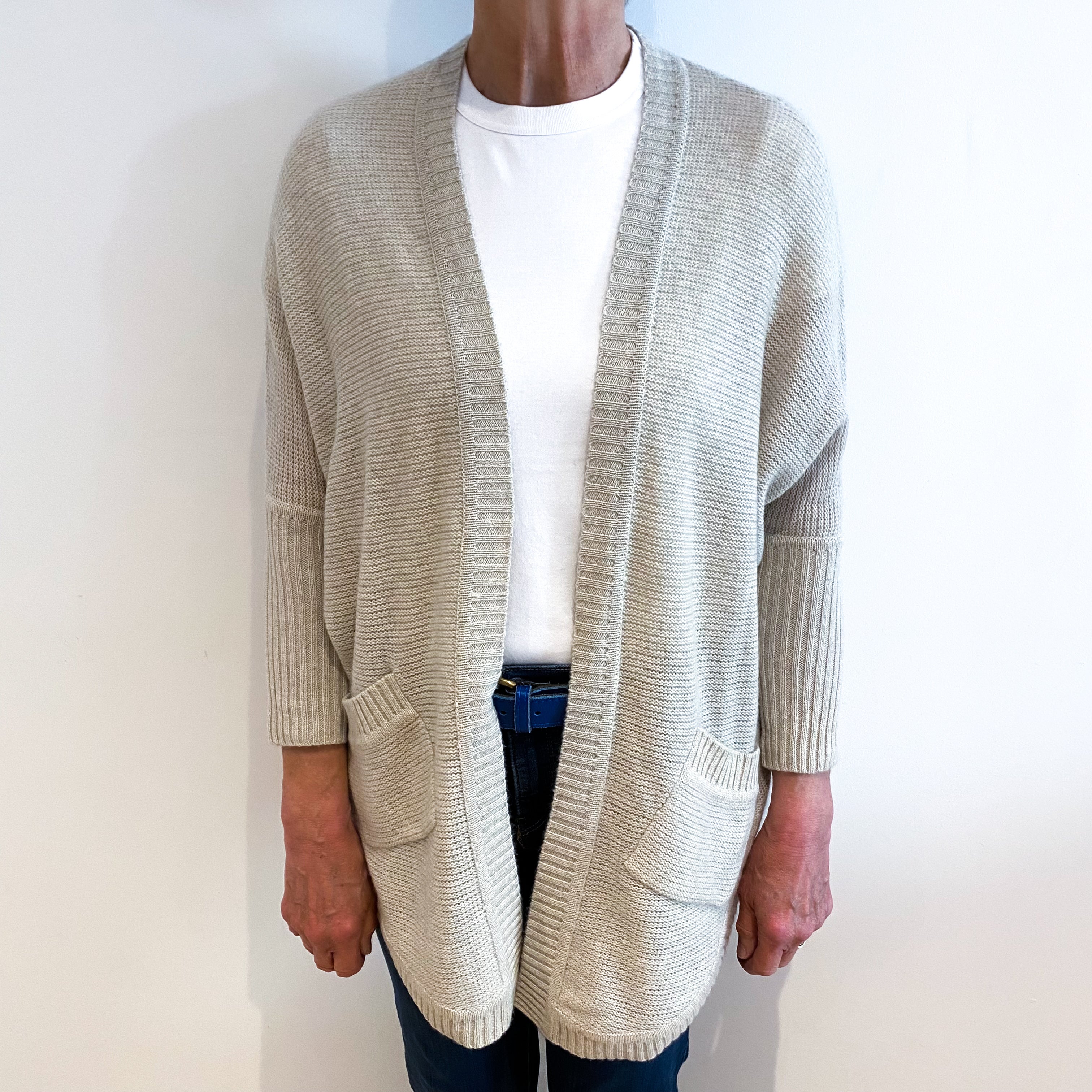 Oatmeal Cashmere Edge To Edge Cardigan Medium