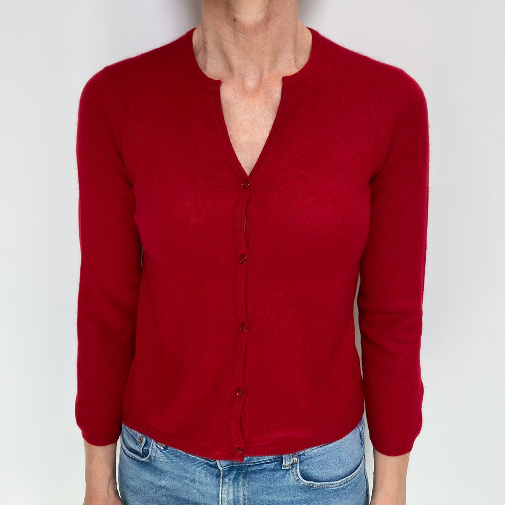 Post Box Red Cashmere Notch Neck Cardigan Small
