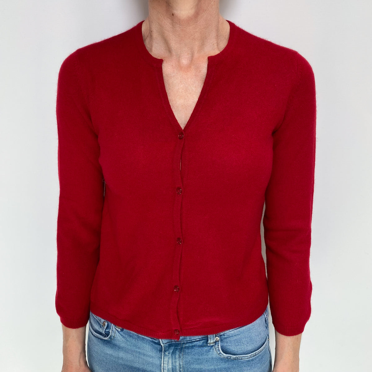 Post Box Red Cashmere Notch Neck Cardigan Small