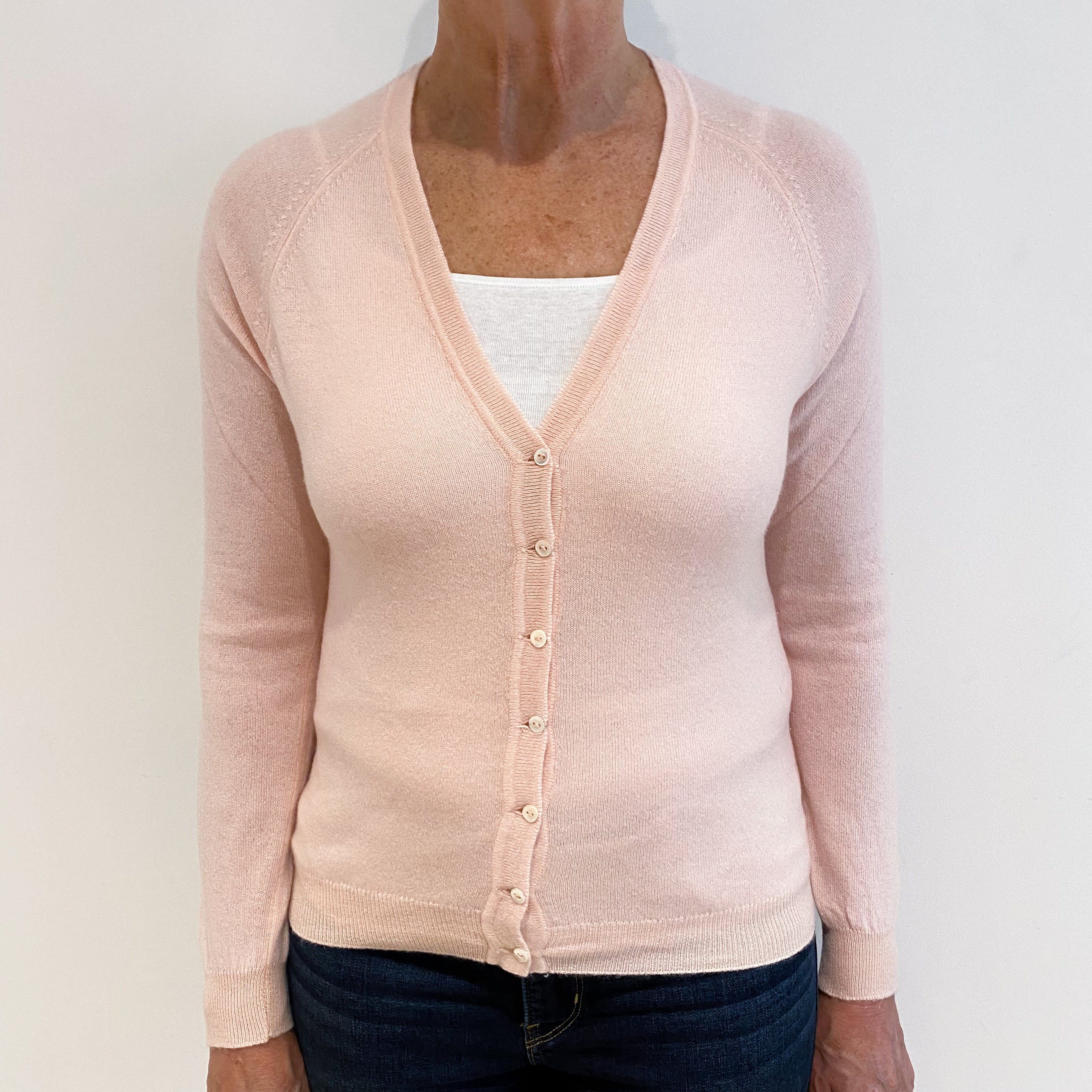 Shell Pink Cashmere V-Neck Cardigan Medium