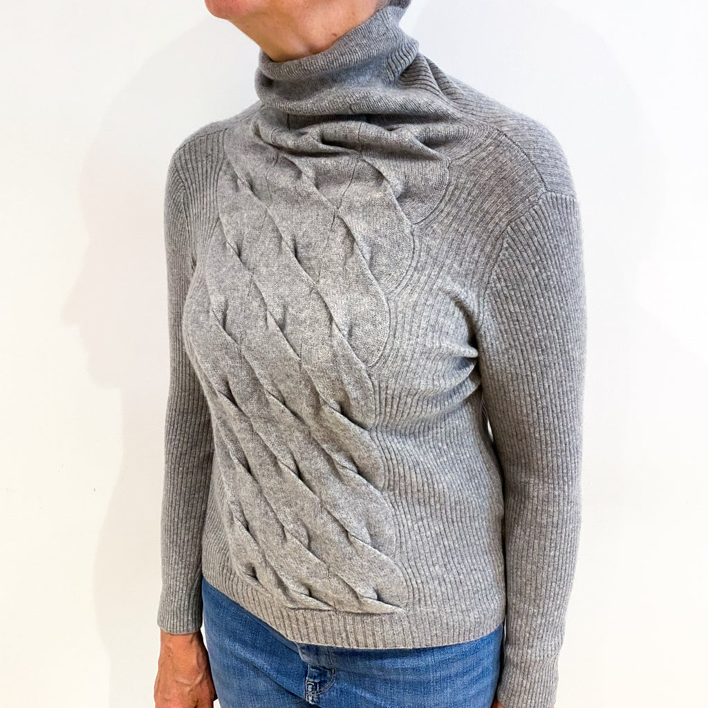 Smoke Grey Cashmere Polo Neck Jumper Medium