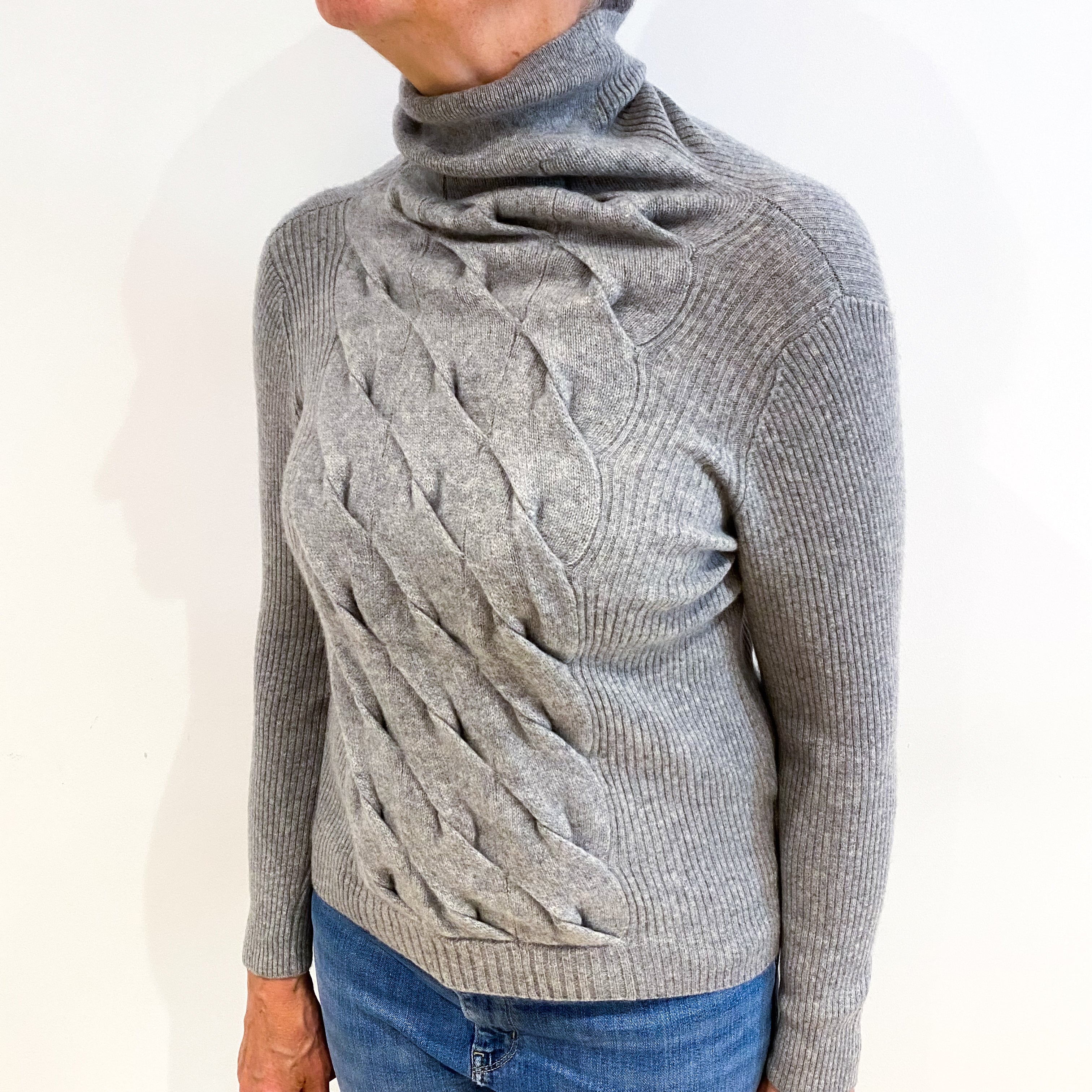 Smoke Grey Cashmere Polo Neck Jumper Medium