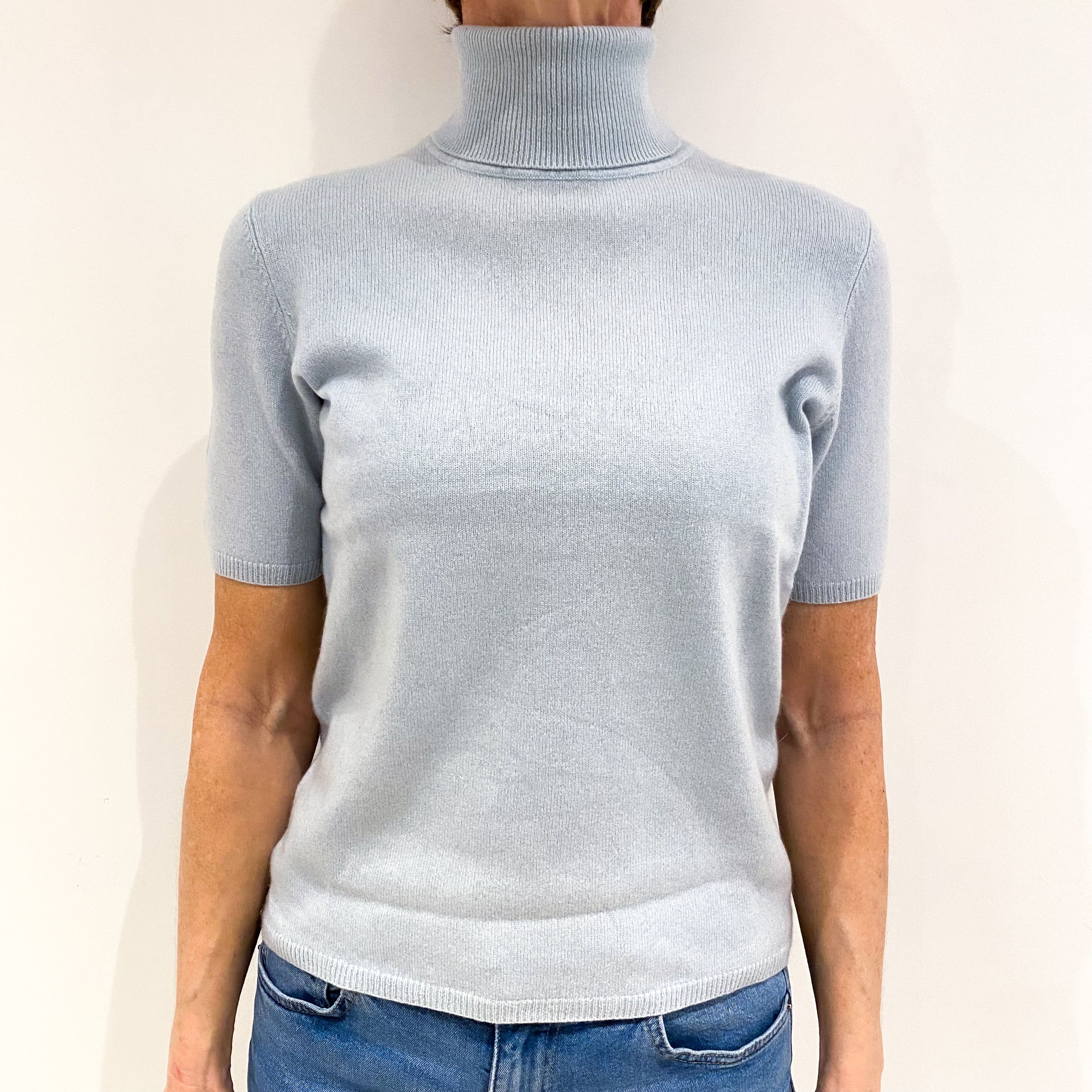 Powder Blue Cashmere Polo Neck Jumper Small