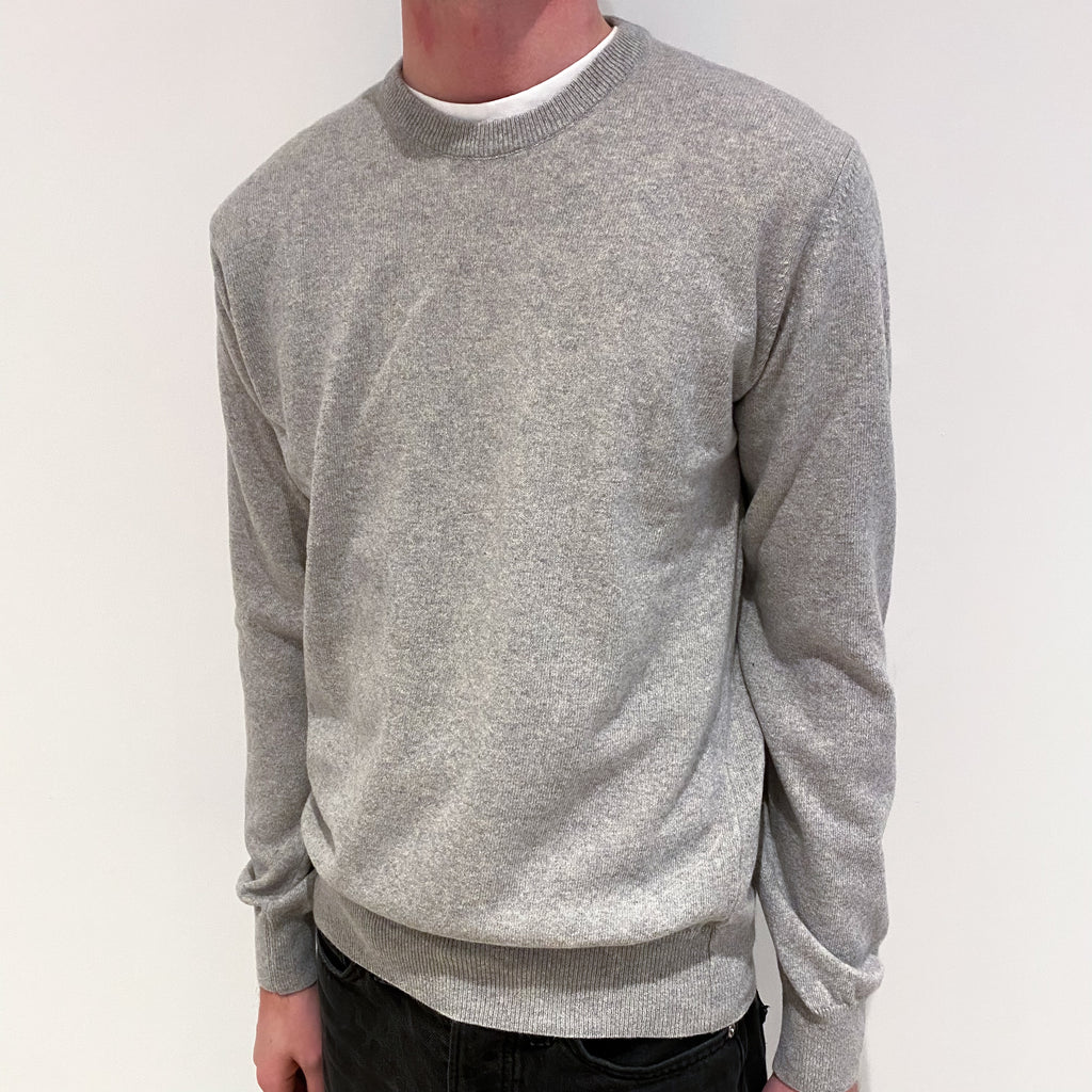 Men's New Italian Smoke Grey Cashmere Crew Neck Jumper Small