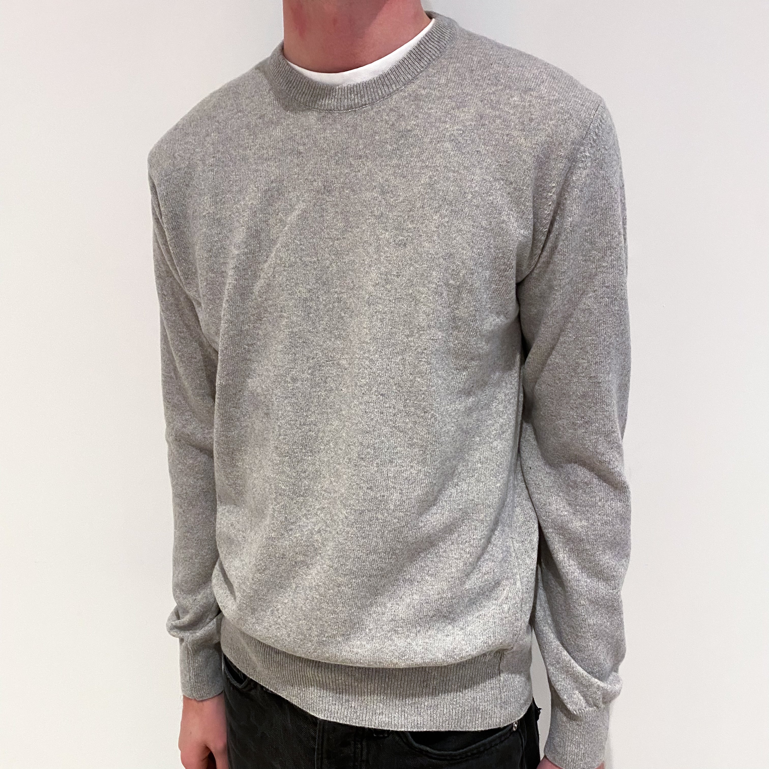 Men's New Italian Smoke Grey Cashmere Crew Neck Jumper Small