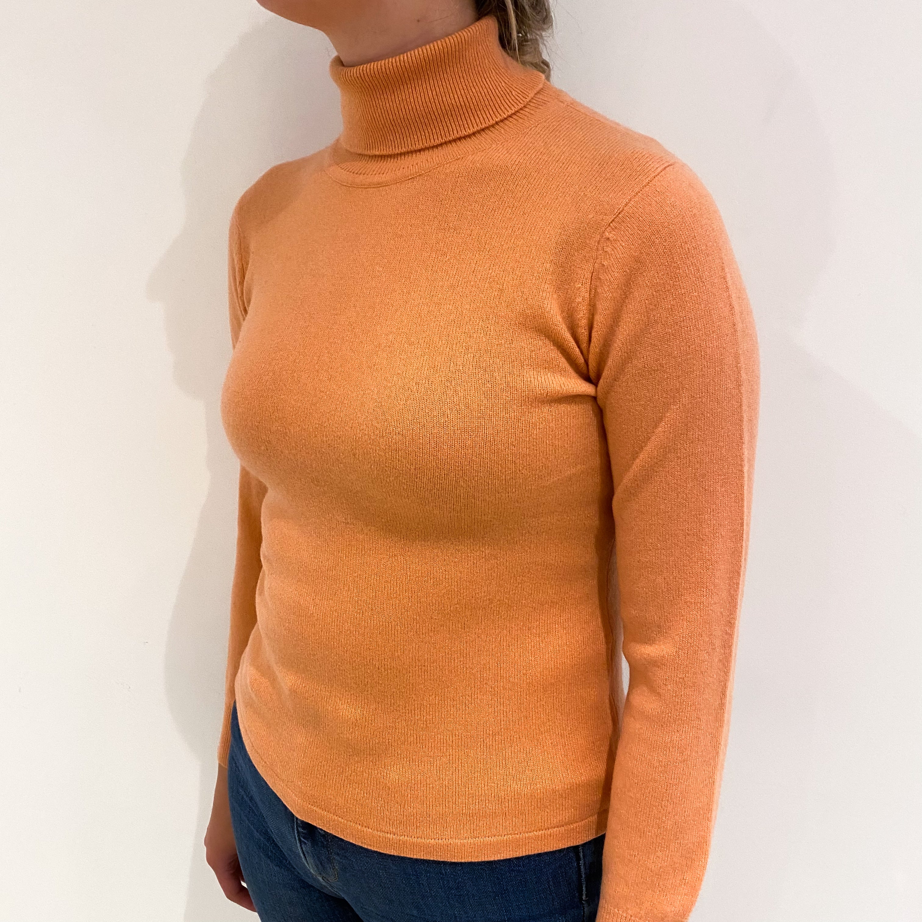 Salmon Pink Cashmere Polo Neck Jumper Small