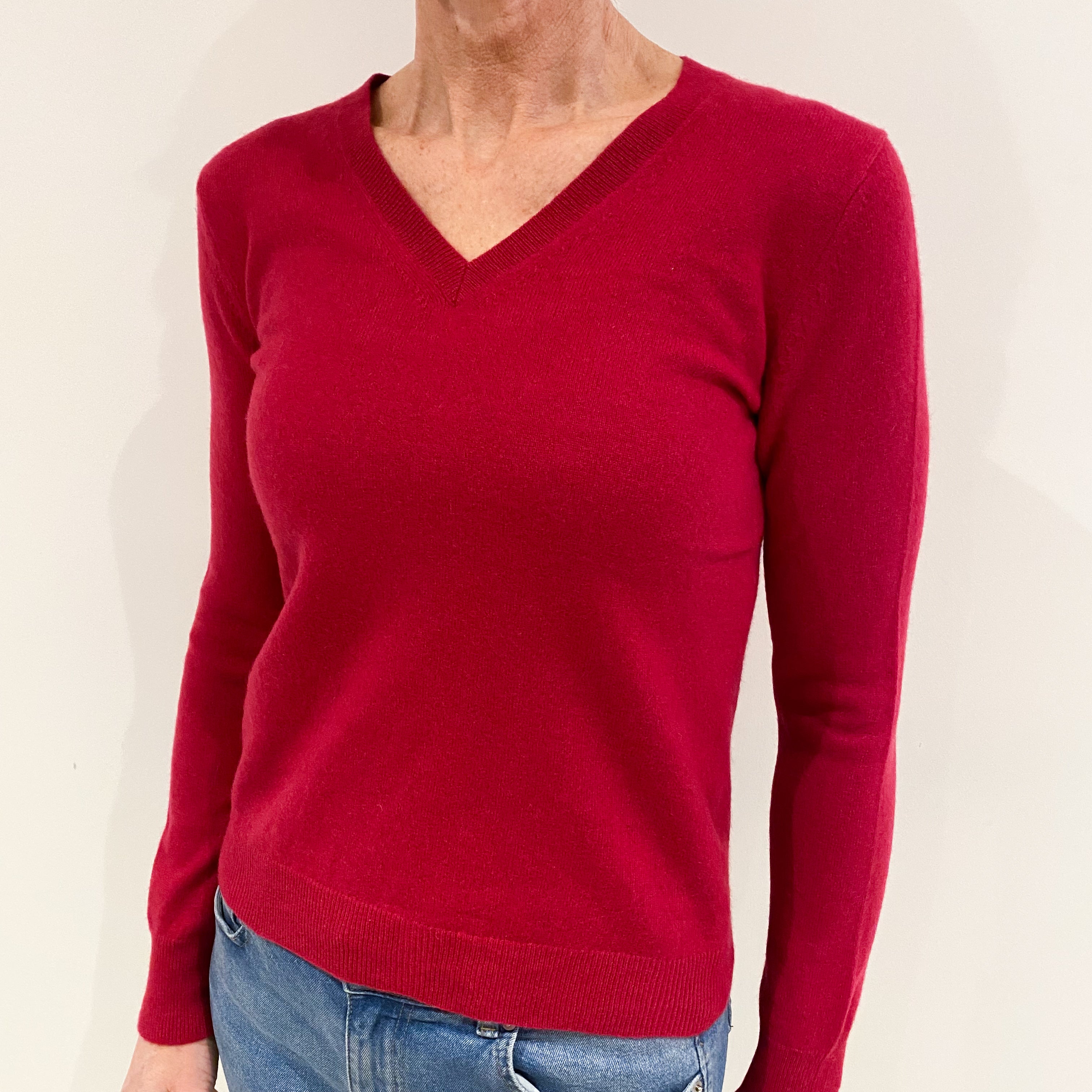 Ruby Red Cashmere V Neck Jumper Small