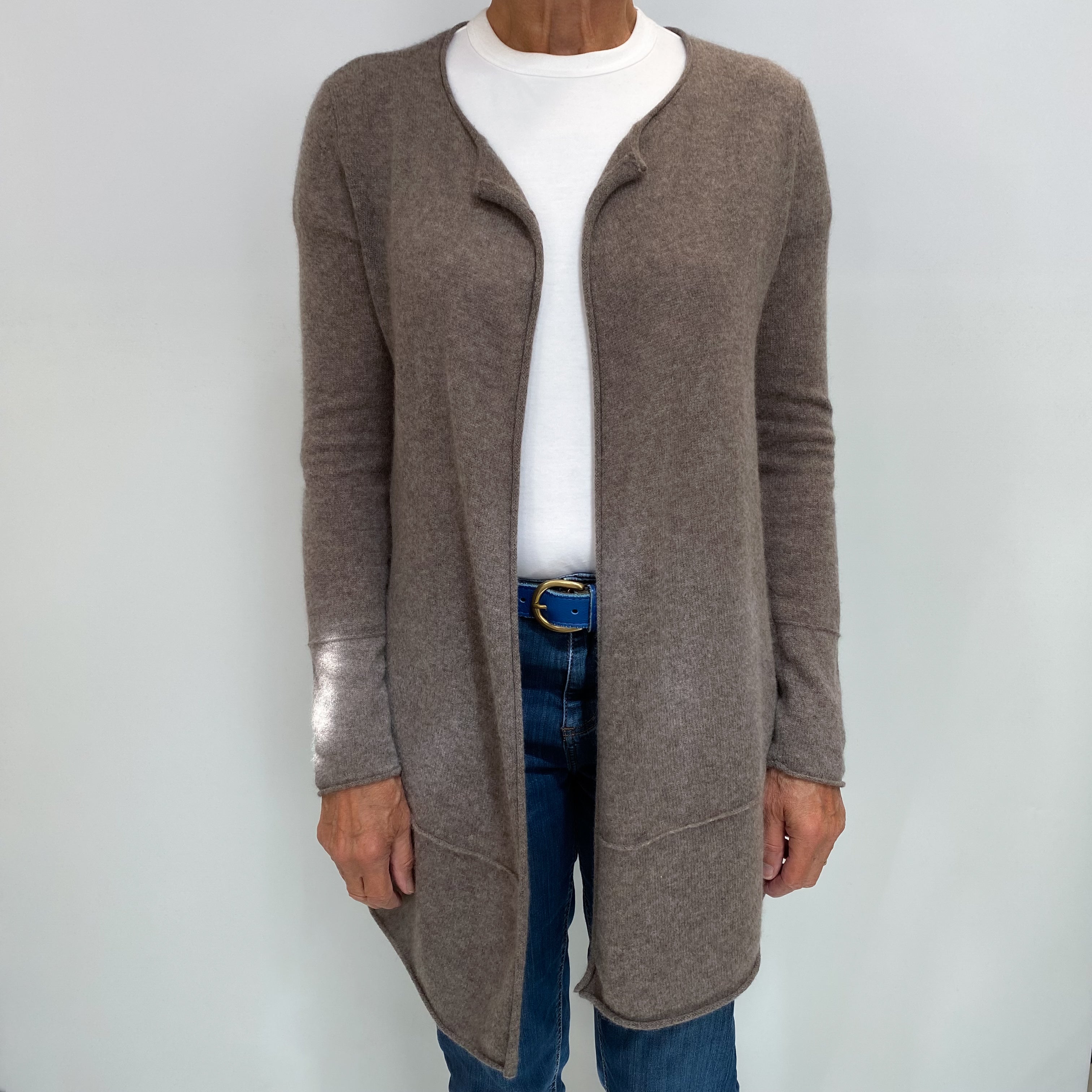 Mocha Brown Cashmere Edge To Edge Cardigan Medium