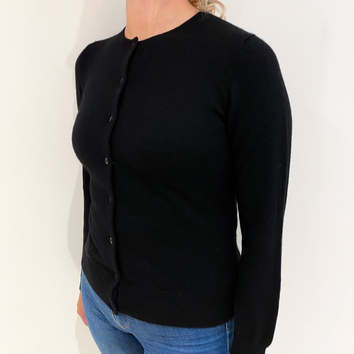 Black Cashmere Crew Cardigan Small