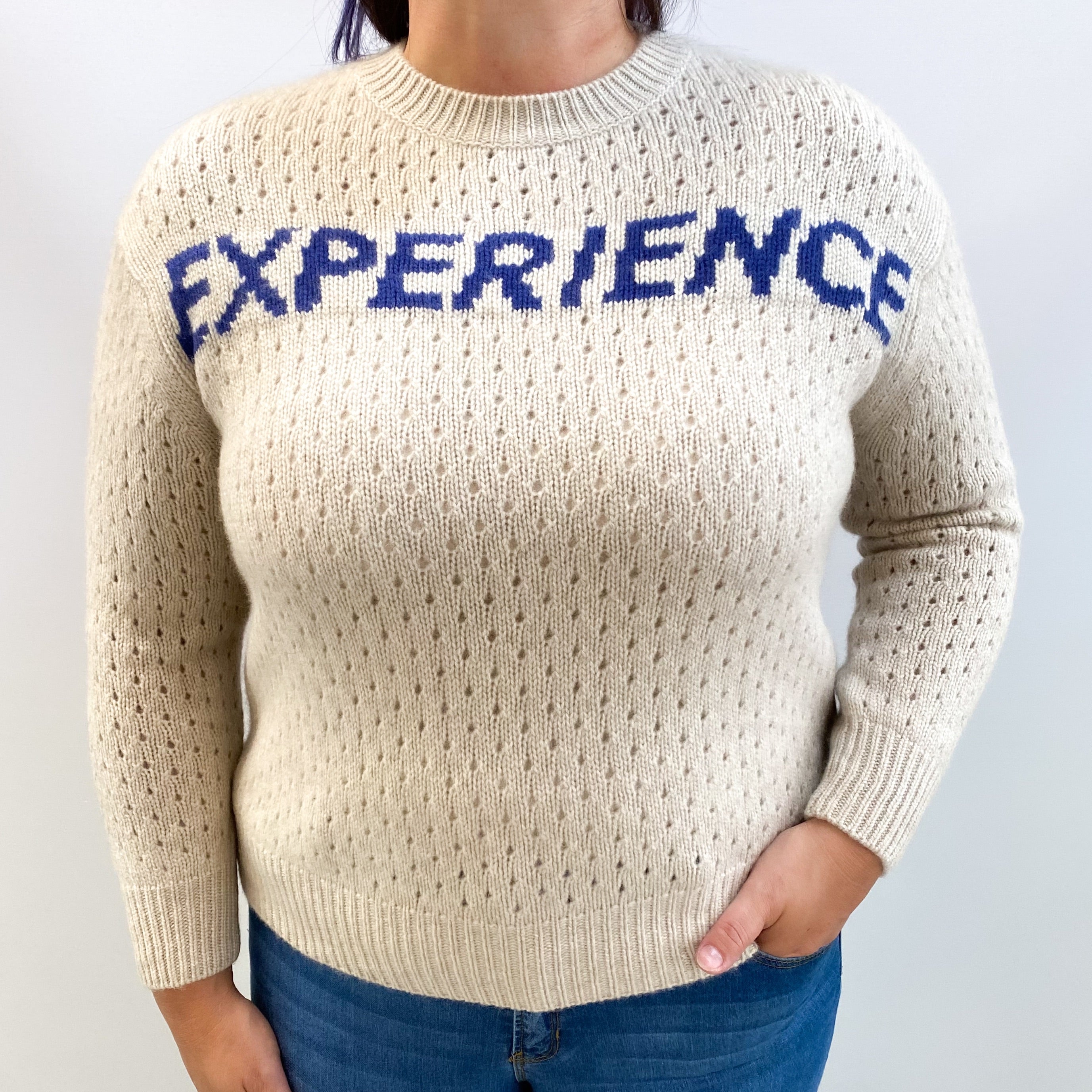 Oatmeal Beige ‘Experience’ Cashmere Crew Neck Jumper Large