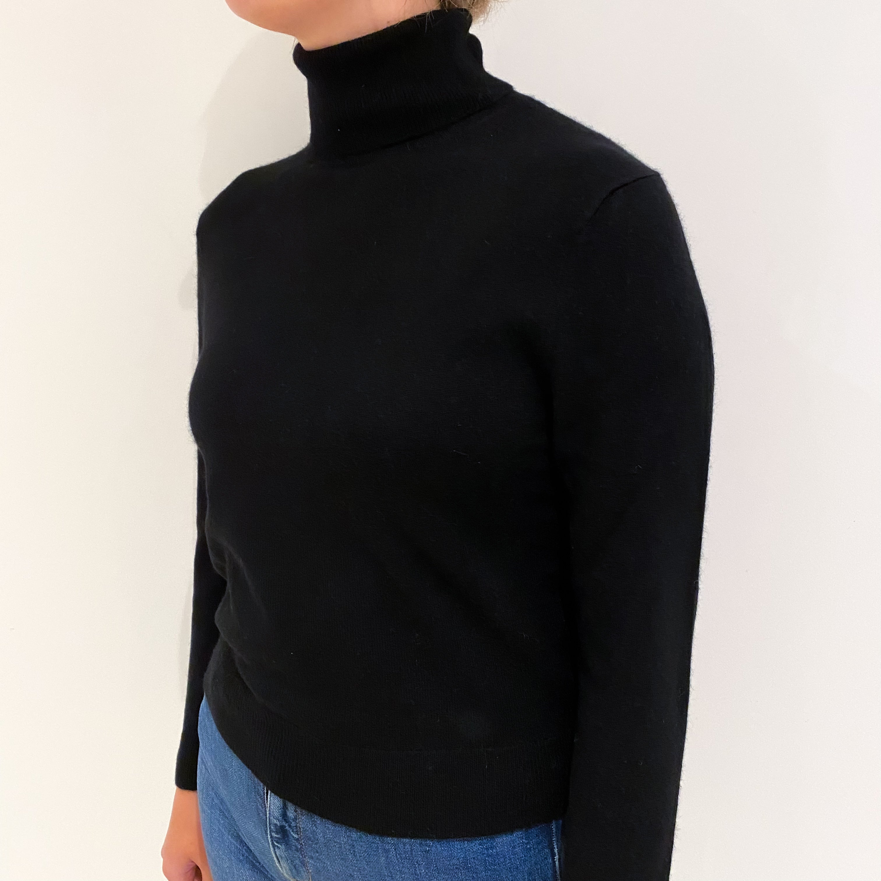 Black Cashmere Polo Neck Jumper Small