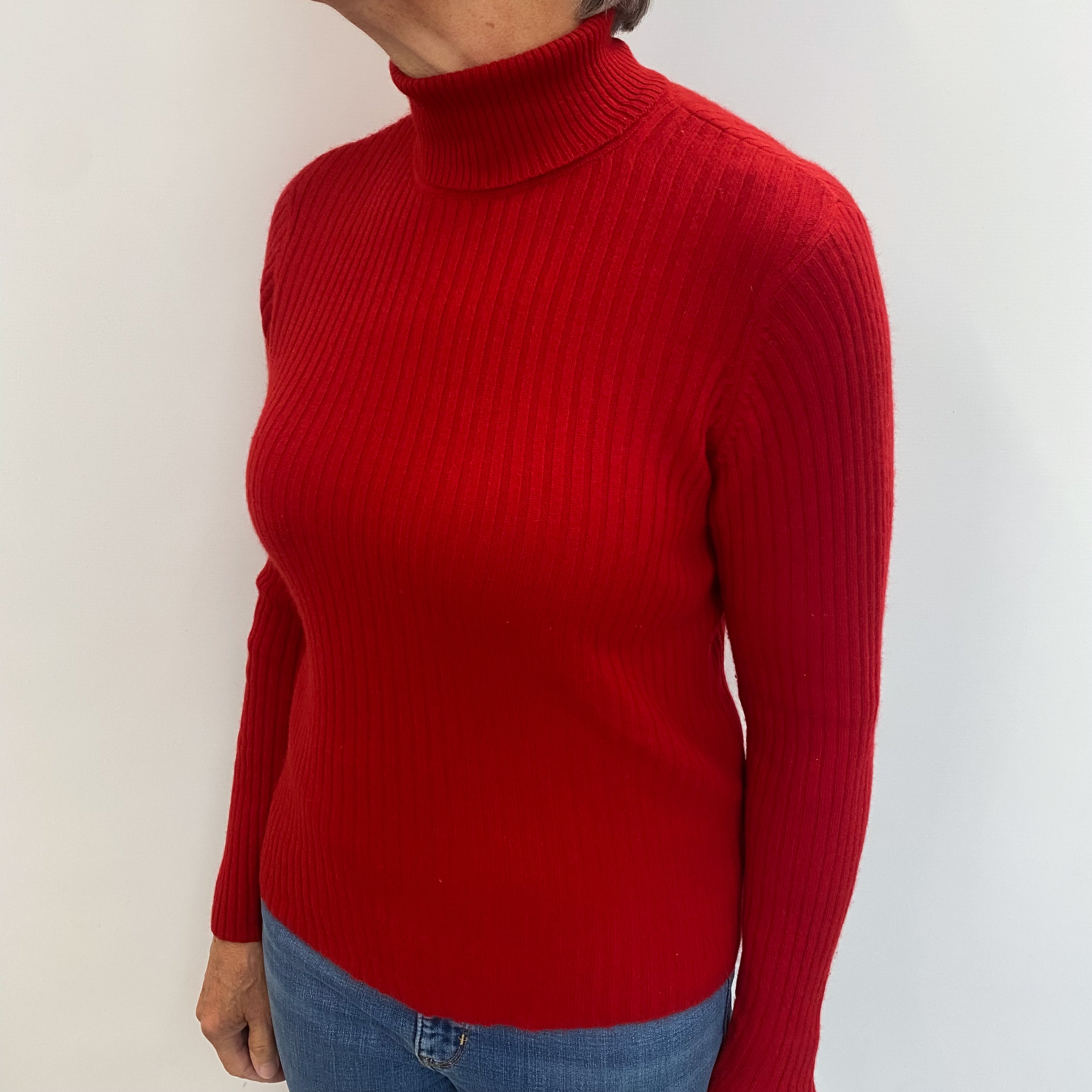 Scarlet Red Cashmere Polo Neck Jumper Medium