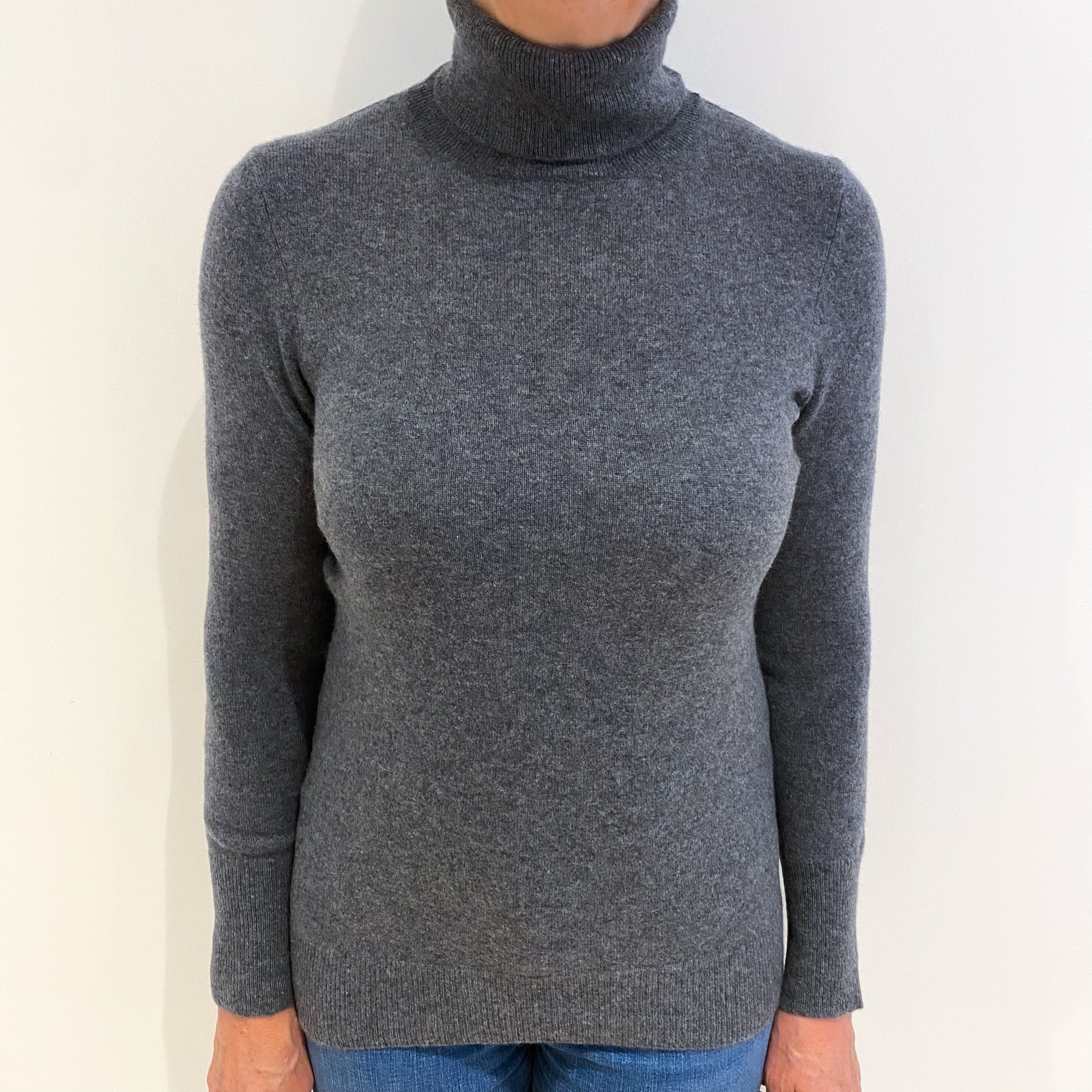 Slate Grey Cashmere Polo Neck Jumper Medium