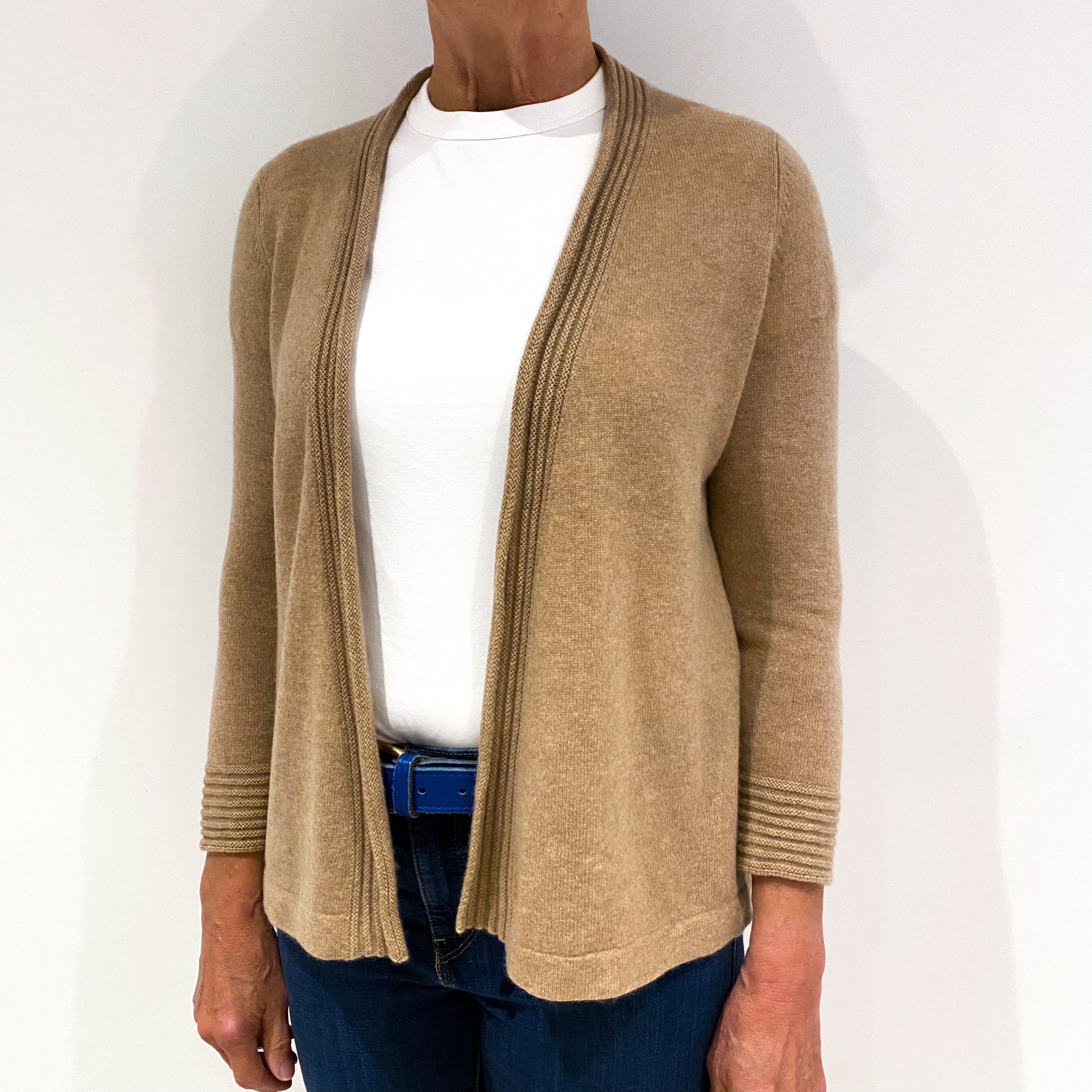 Camel Brown Cashmere Edge to Edge Cardigan Medium
