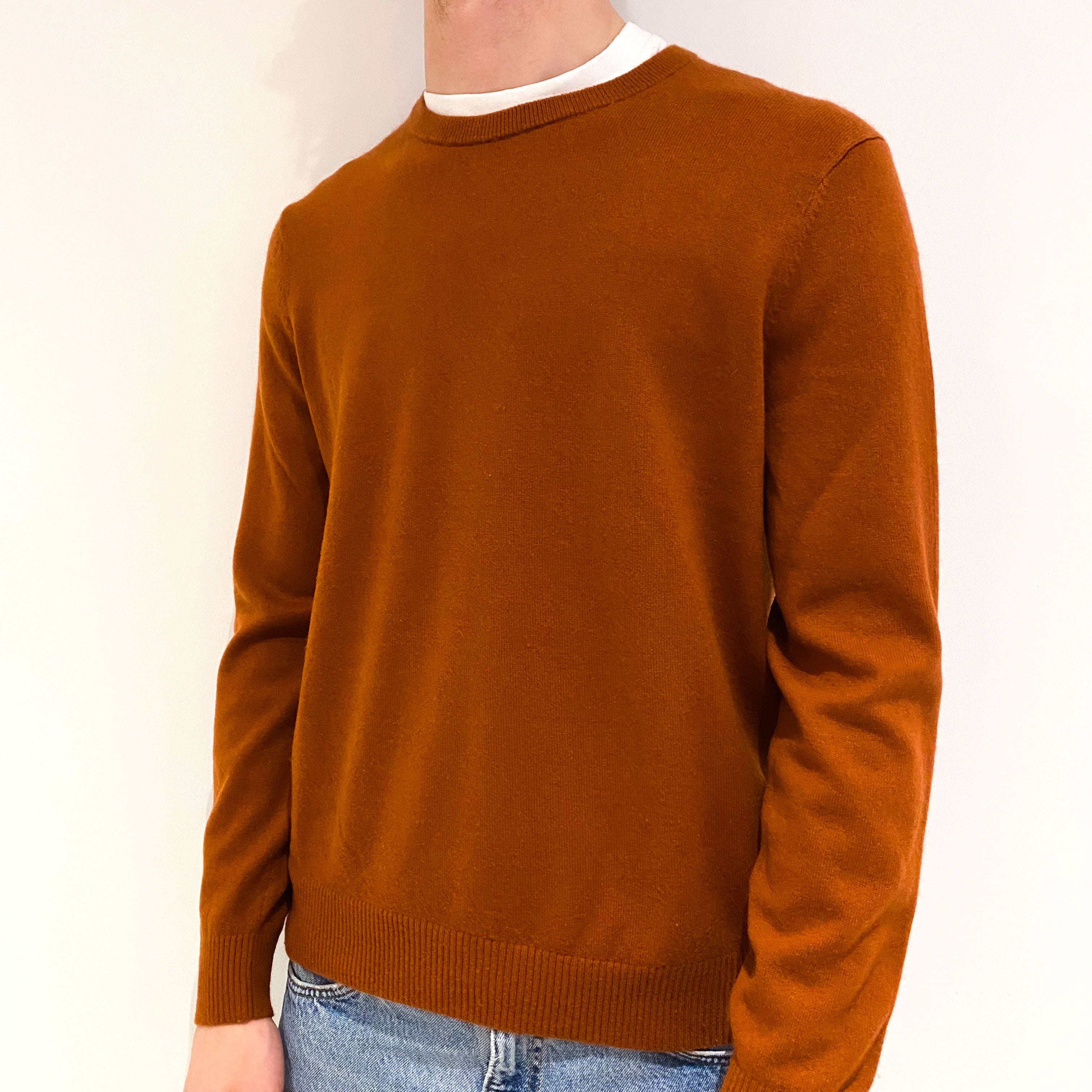 Men's Rust Brown Cashmere Crew Neck Jumper Medium