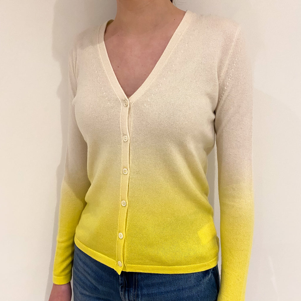 Cream and Yellow Ombré Cashmere V Neck Cardigan Extra Small