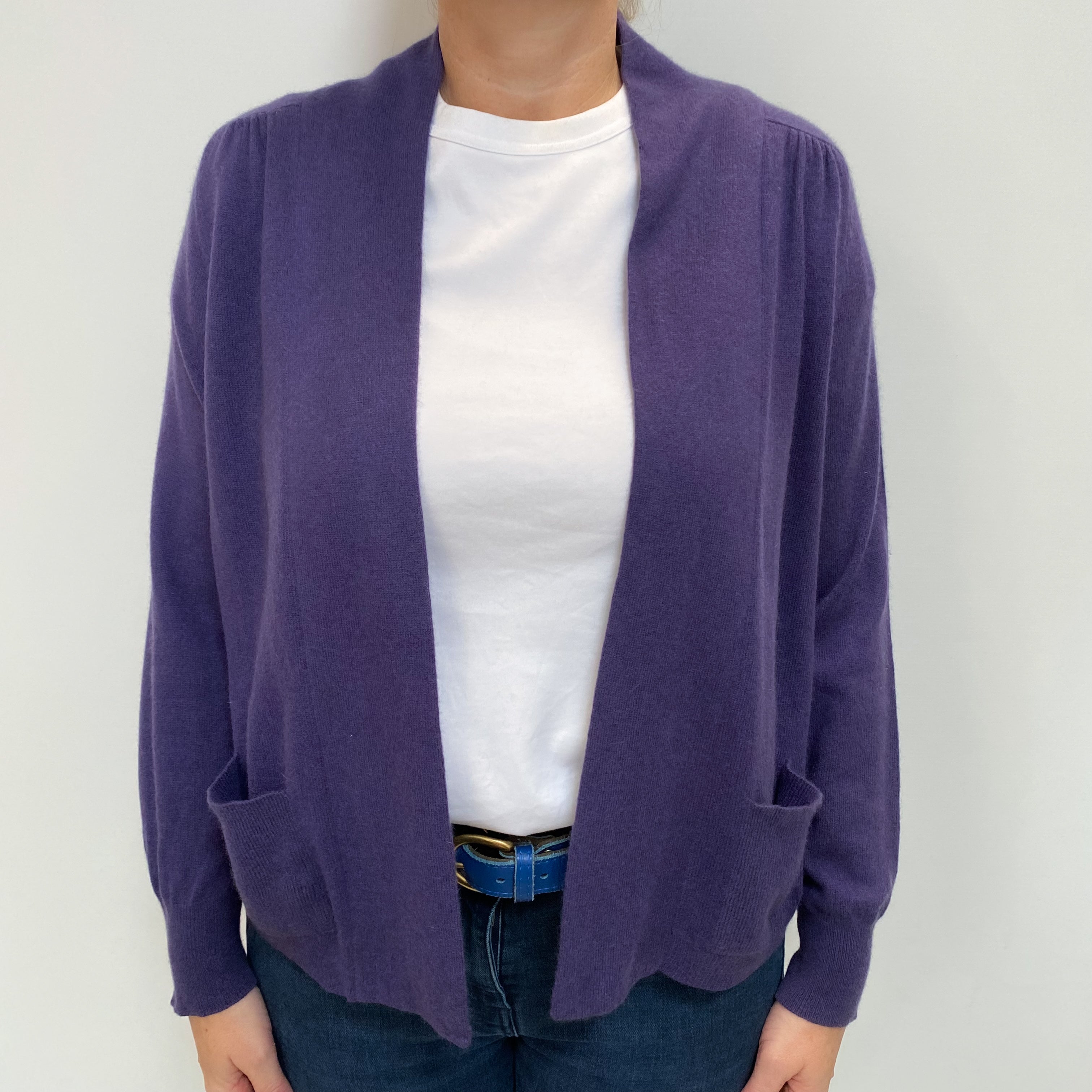 Blueberry Purple Cashmere Edge to Edge Cardigan with Pockets Large