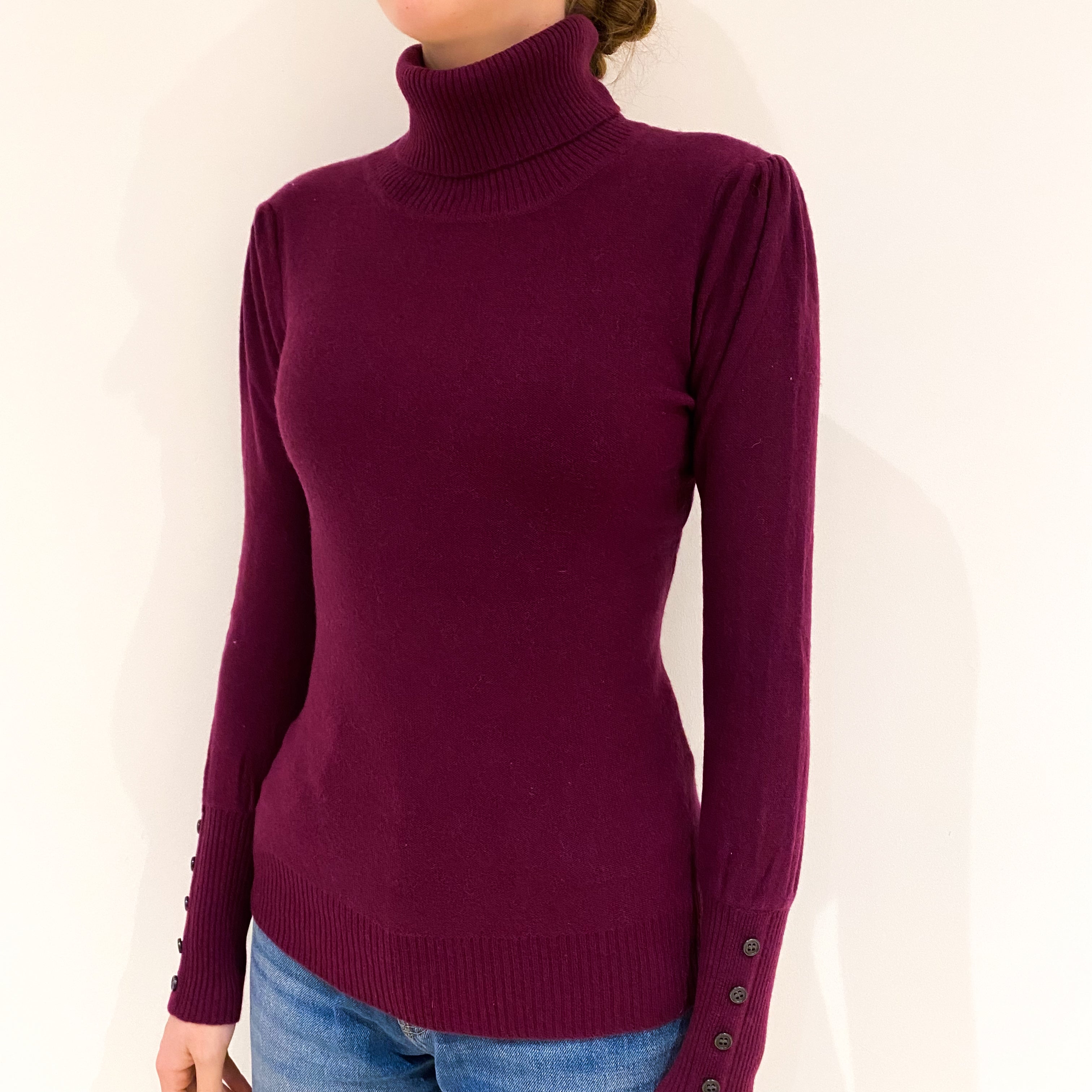 Plum Purple Cashmere Polo Neck Jumper Extra Small