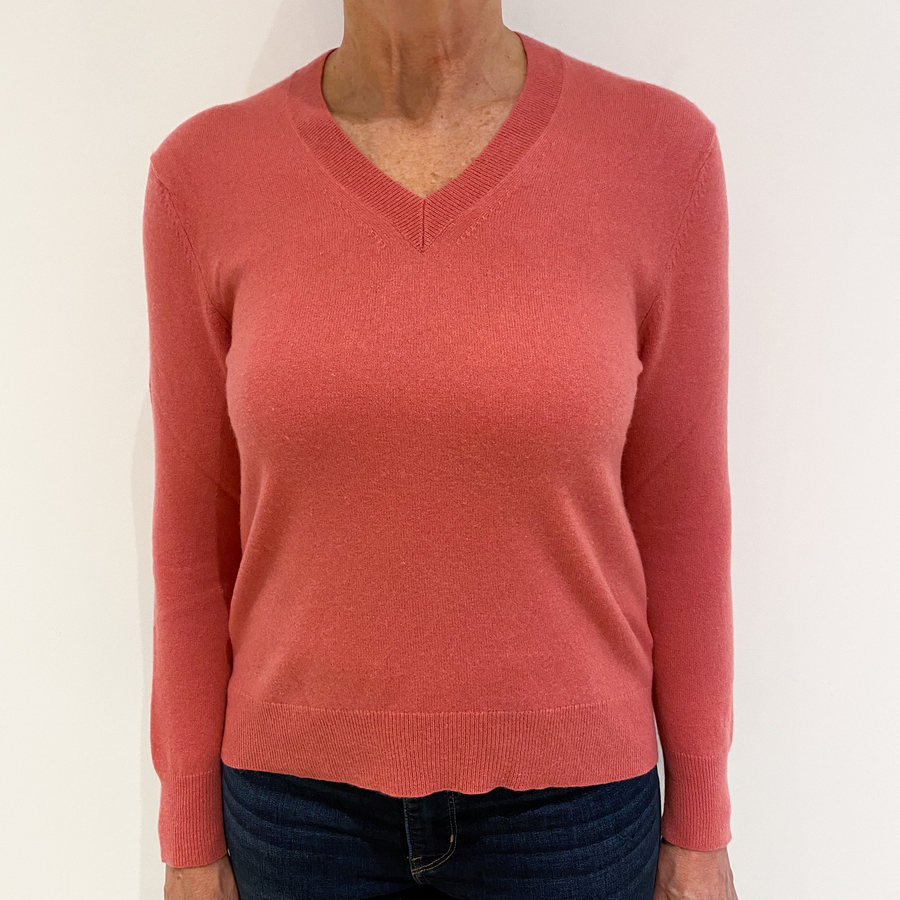 Deep Flamingo Pink Cashmere V-Neck Jumper Medium