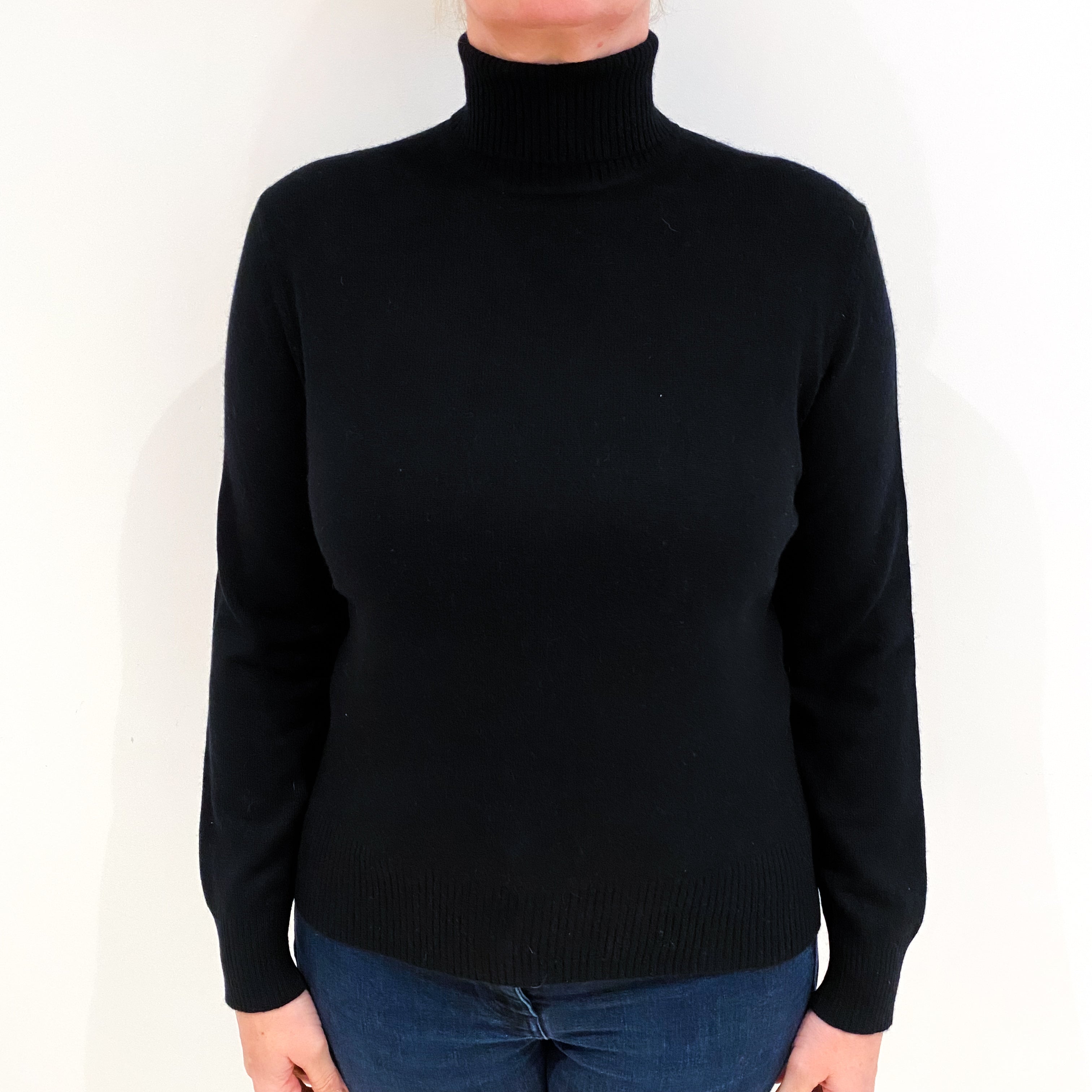 Black Cashmere Polo Neck Jumper Large
