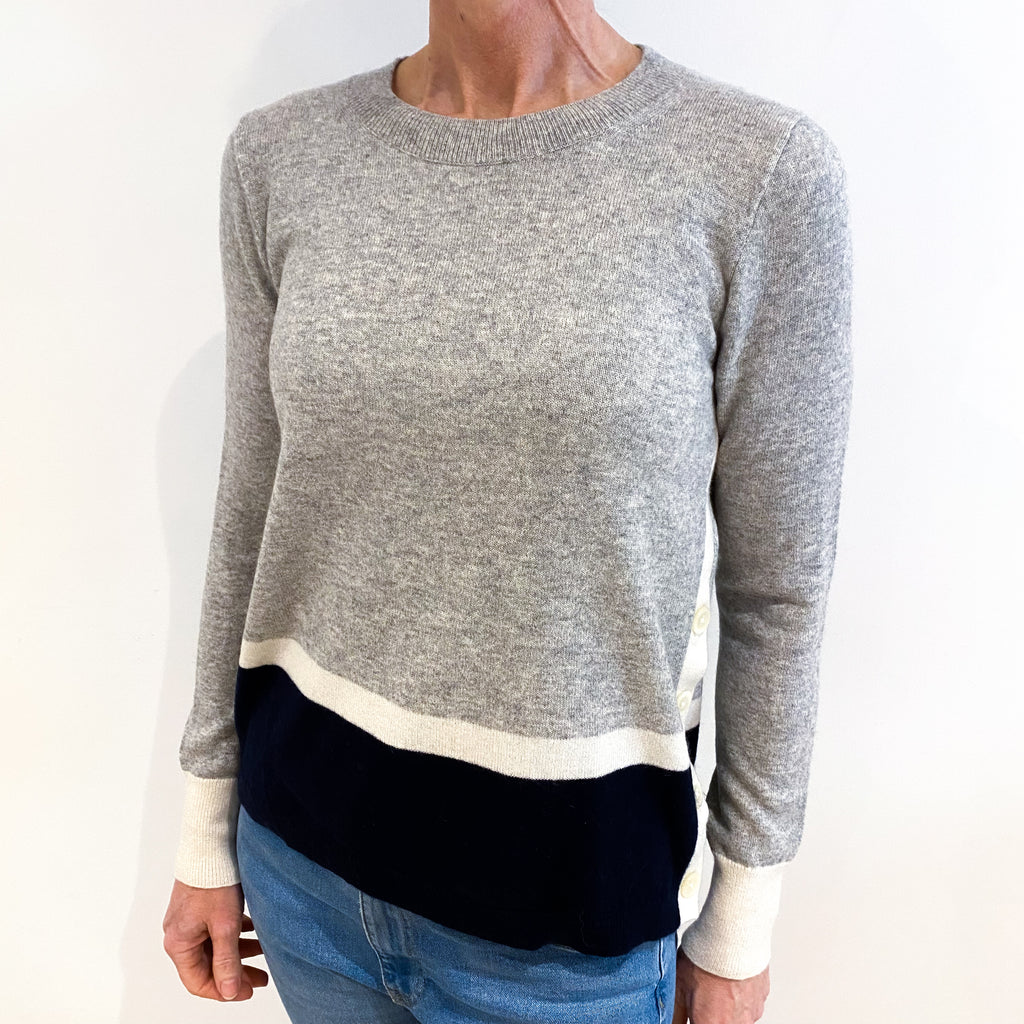 Smoke Grey Colour Block Cashmere Crew Neck Jumper Small