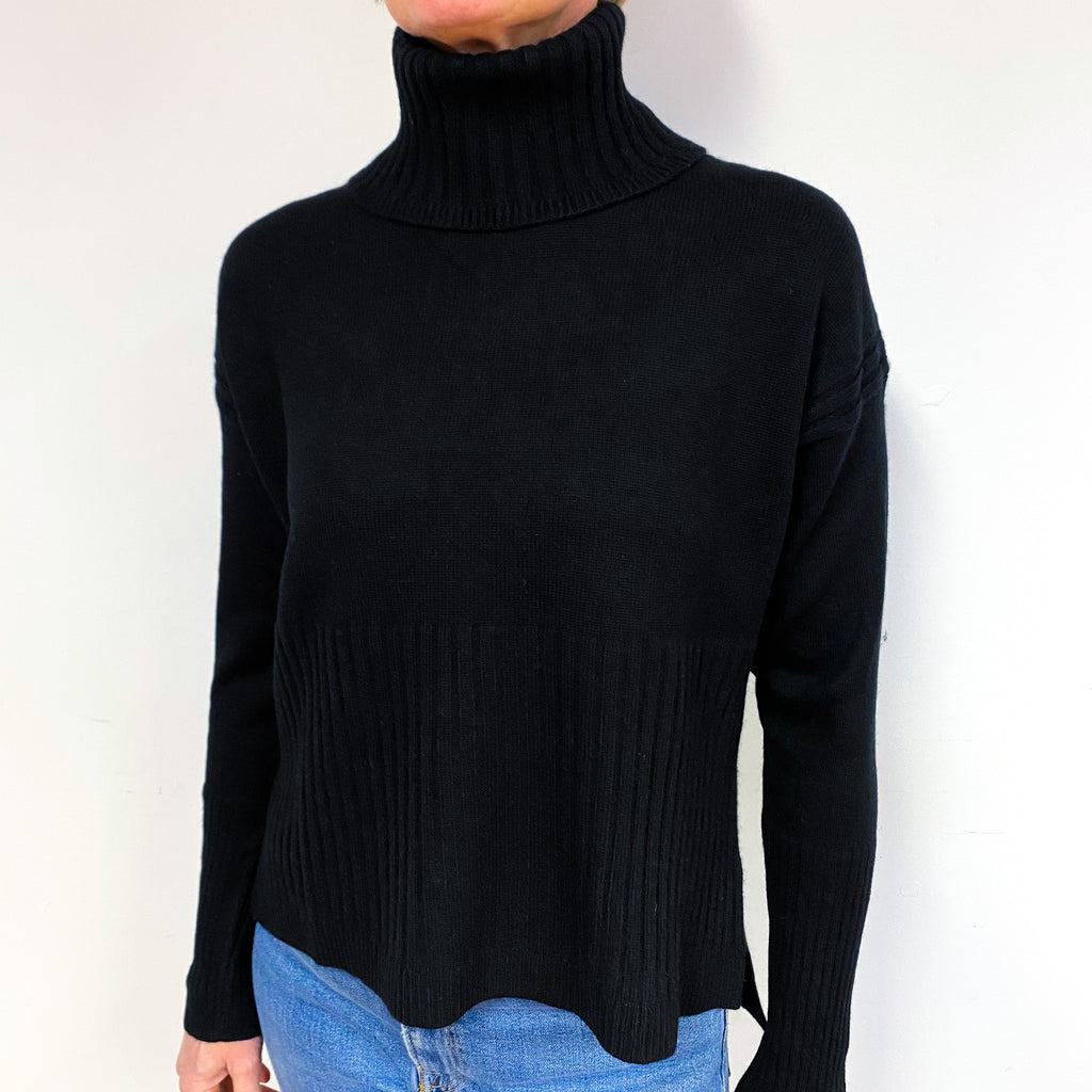 Black Cashmere Polo Neck Jumper Medium