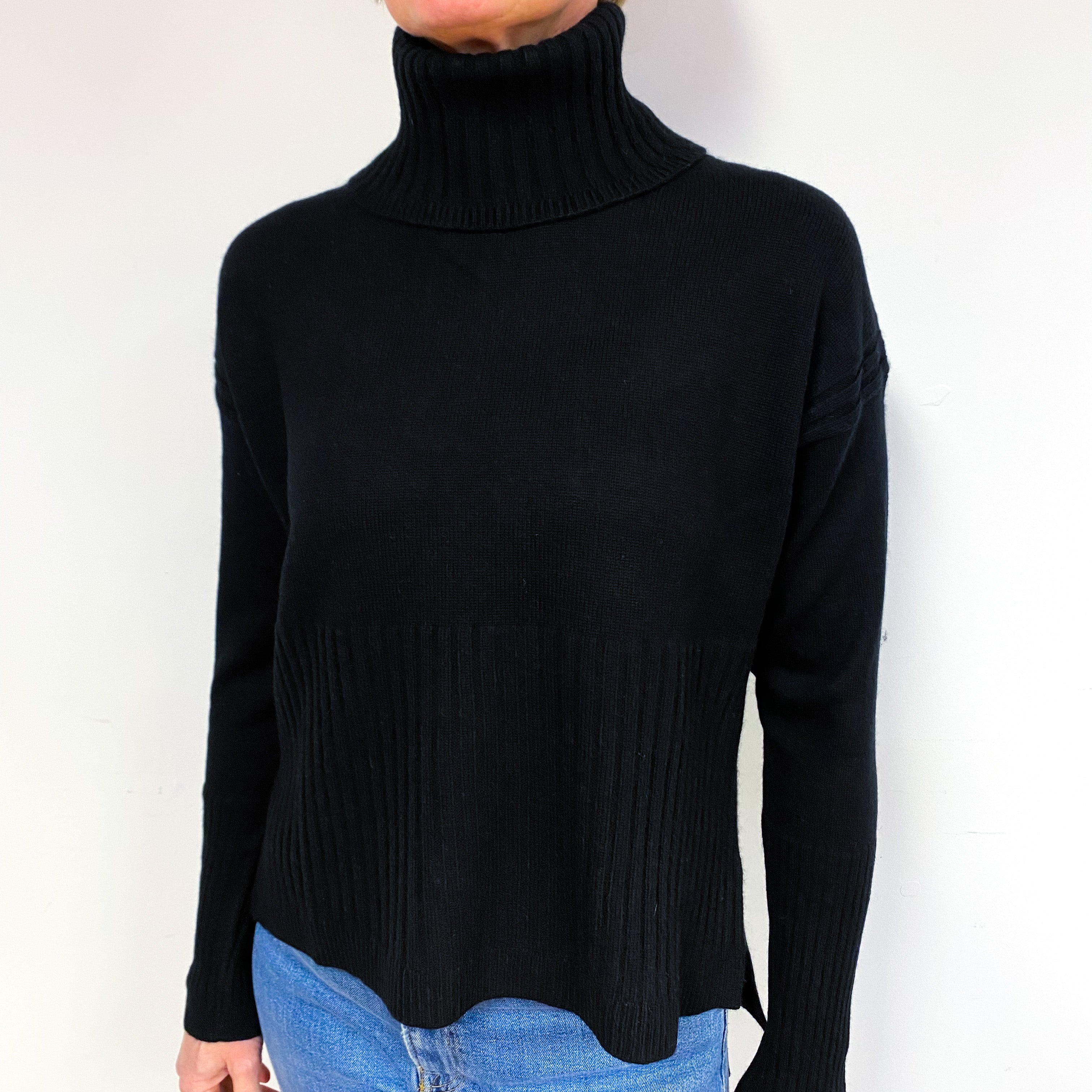 Black Cashmere Polo Neck Jumper Medium