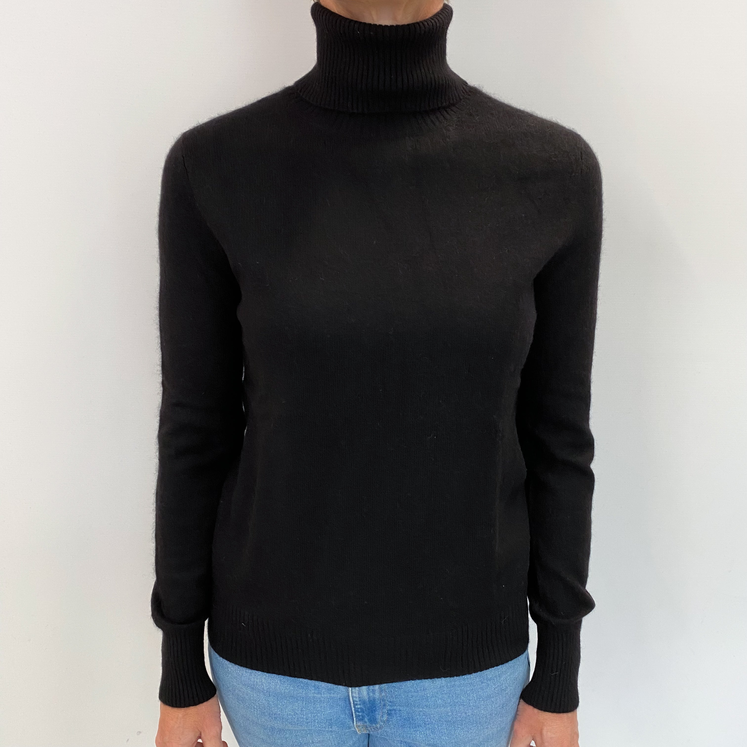 Black Cashmere Polo Neck Jumper Small