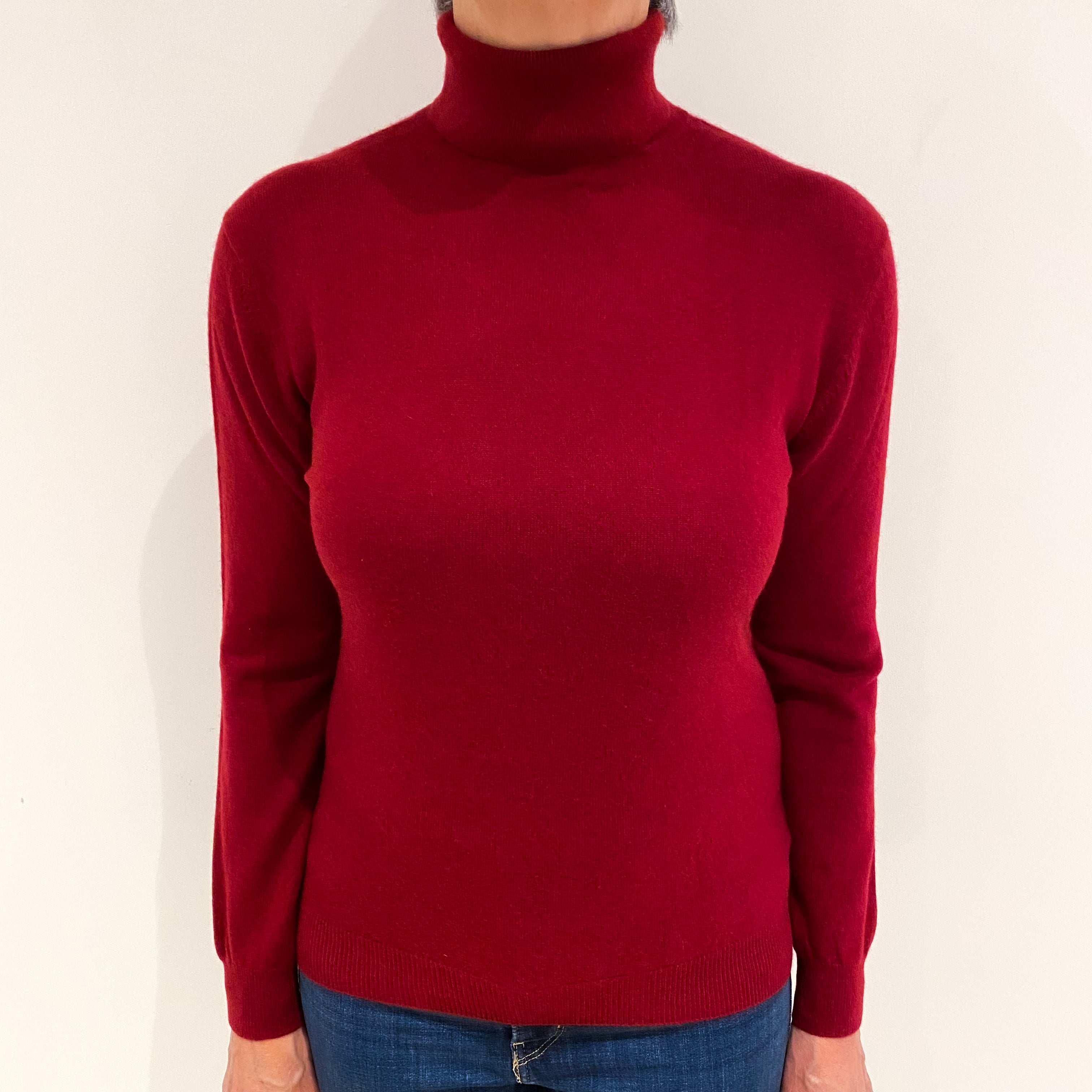 Burgundy Red Cashmere Polo Neck Jumper Medium