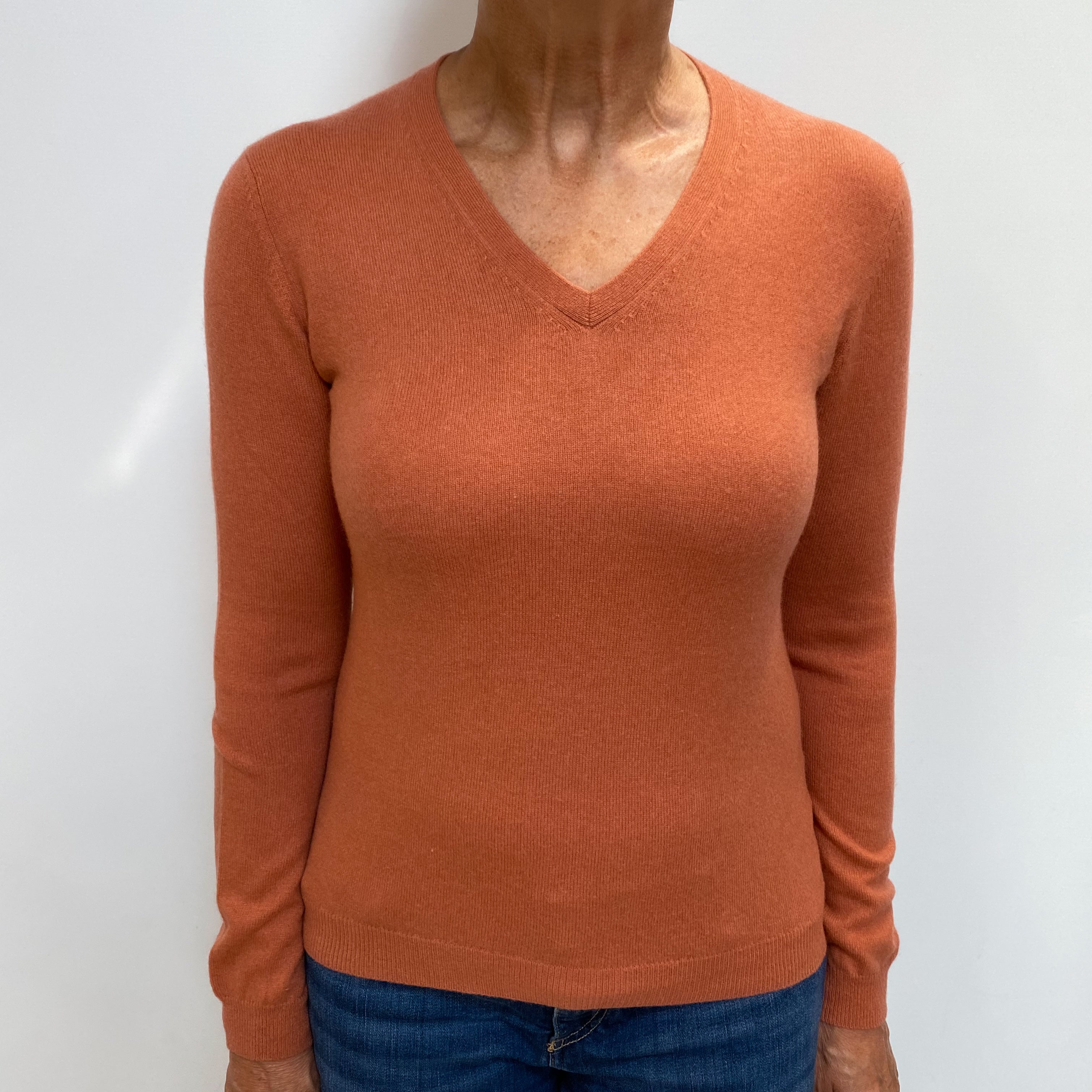 Terracotta Orange Cashmere V Neck Jumper Medium