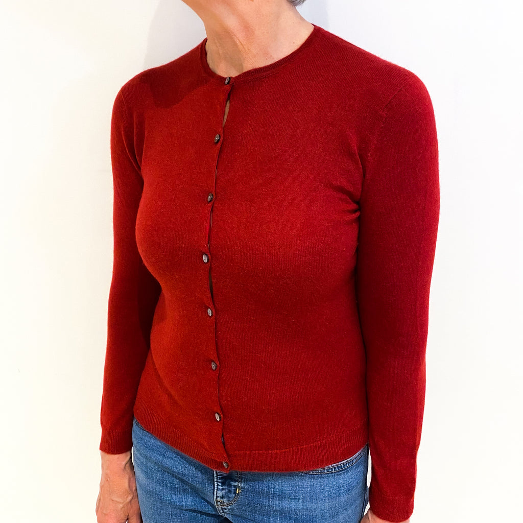 Italian Crimson Red Cashmere Crew Neck Cardigan Medium