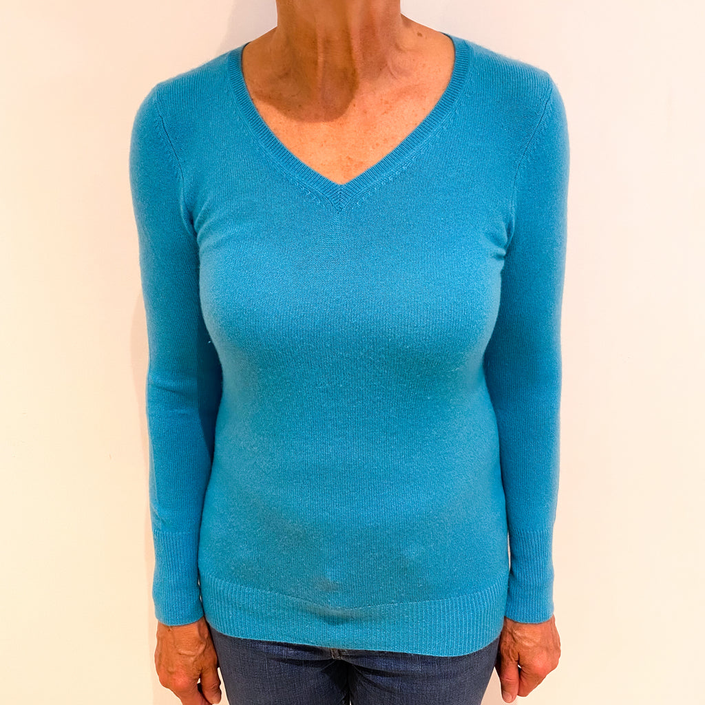 Aquamarine Blue Cashmere V Neck Jumper Medium