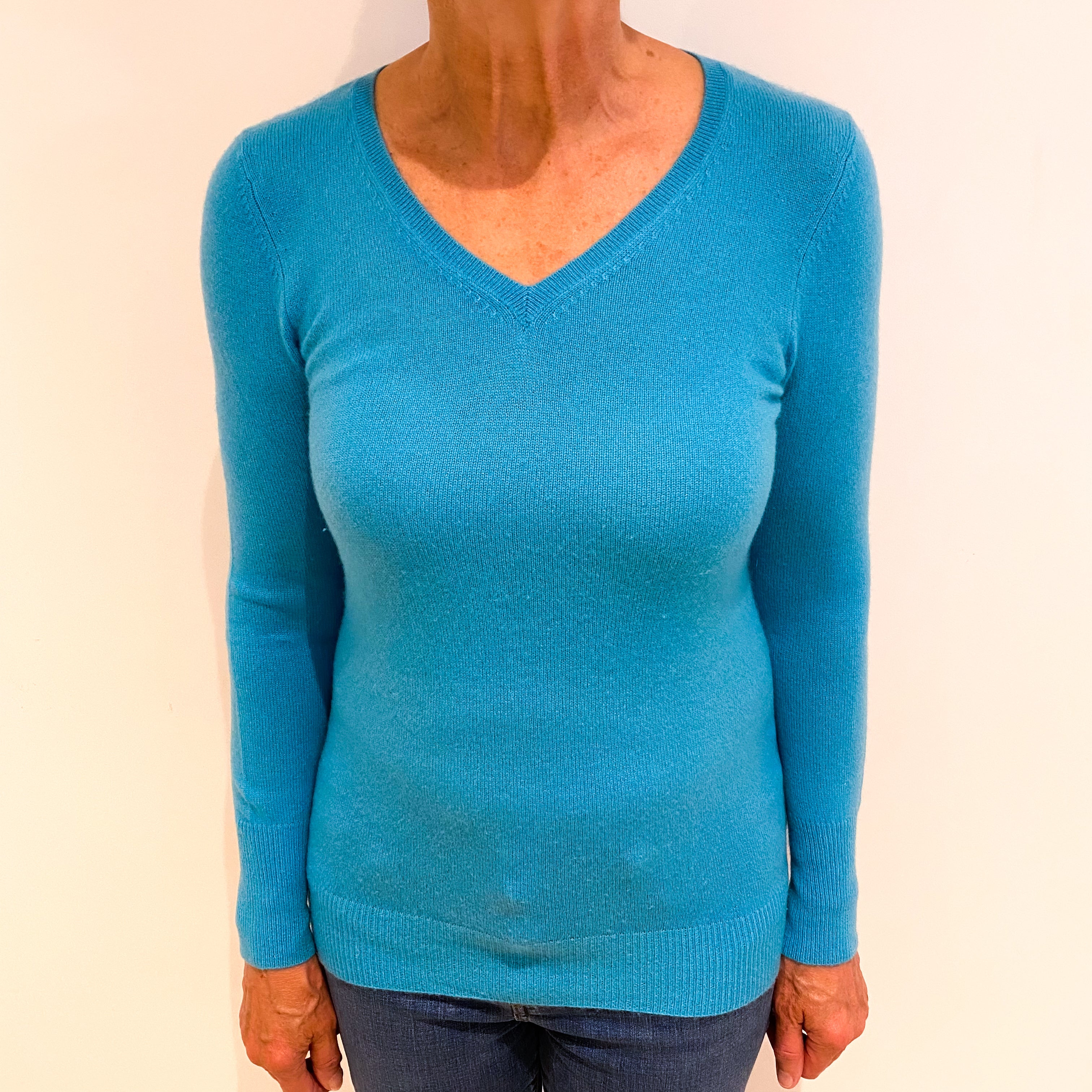Aquamarine Blue Cashmere V Neck Jumper Medium