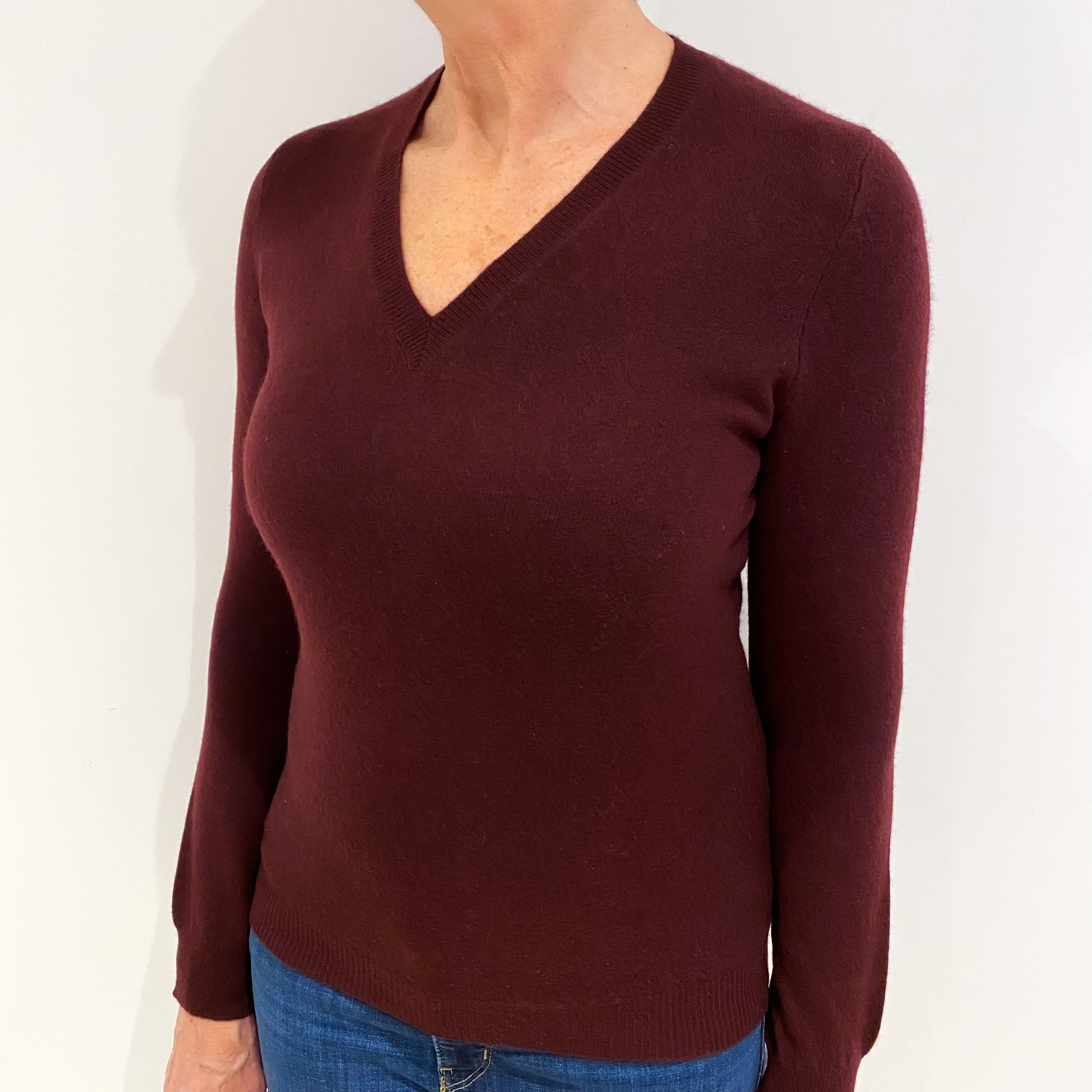 Mulberry Red Cashmere V Neck Jumper Medium