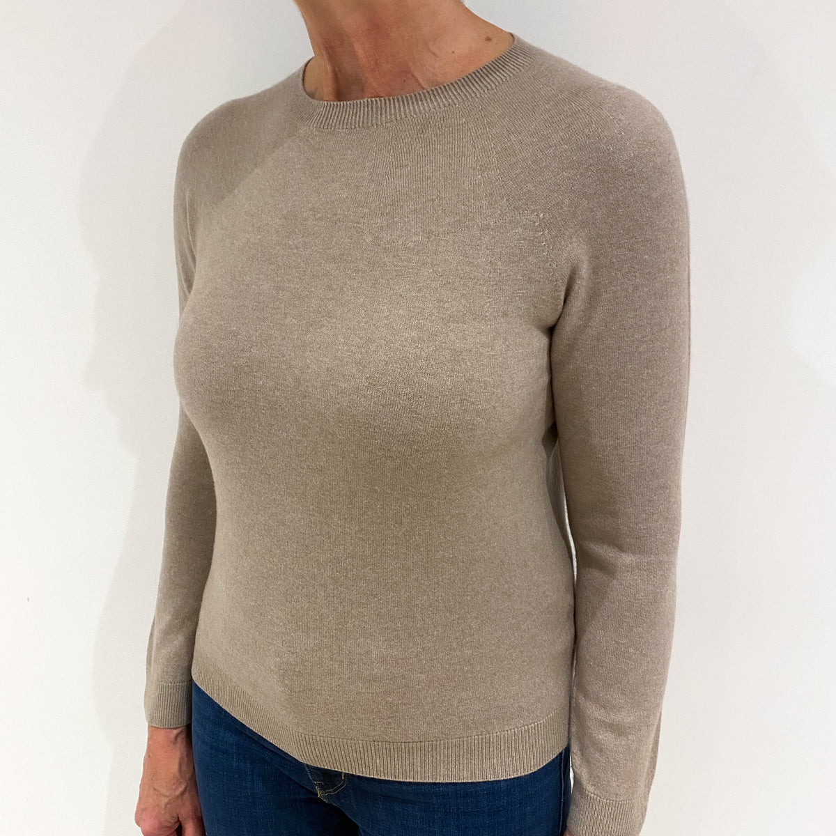 Fawn Beige Cashmere Crew Neck Jumper Medium