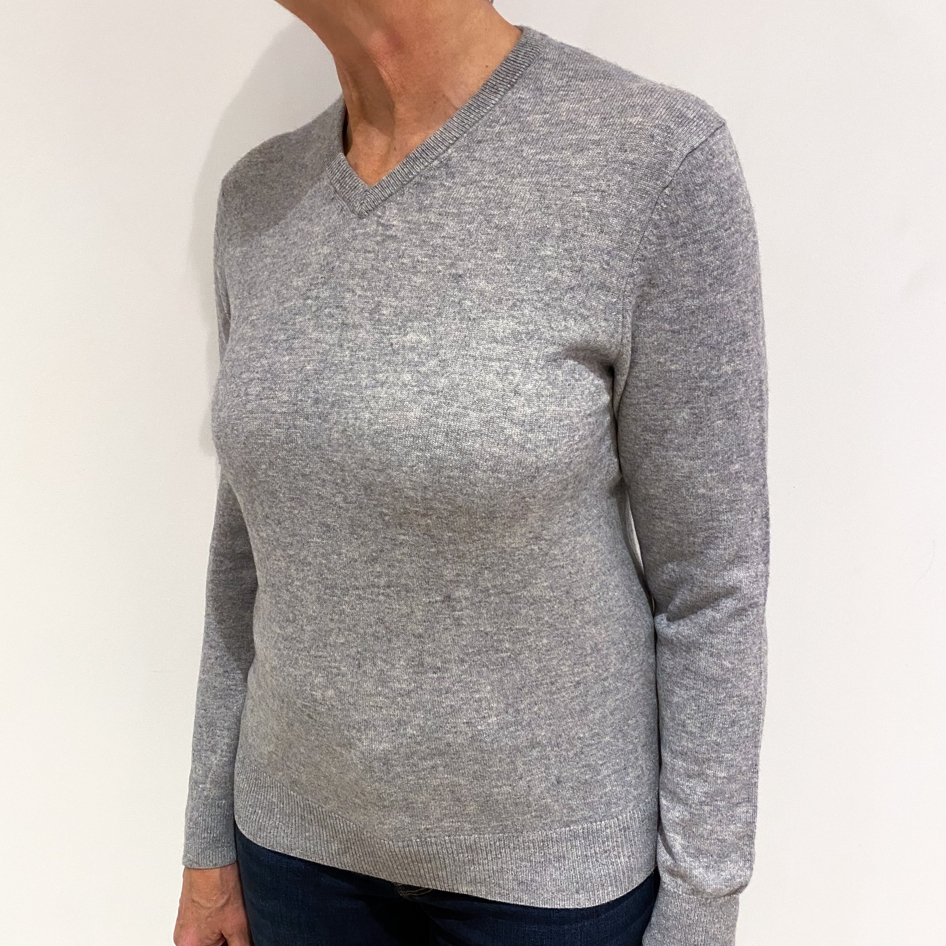 Smoke Grey Cashmere V Neck Jumper Medium