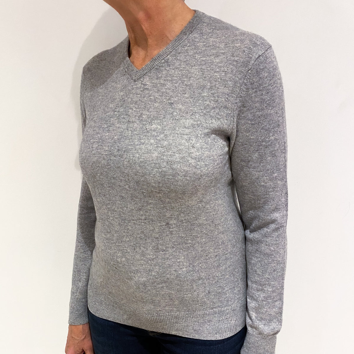 Smoke Grey Cashmere V Neck Jumper Medium