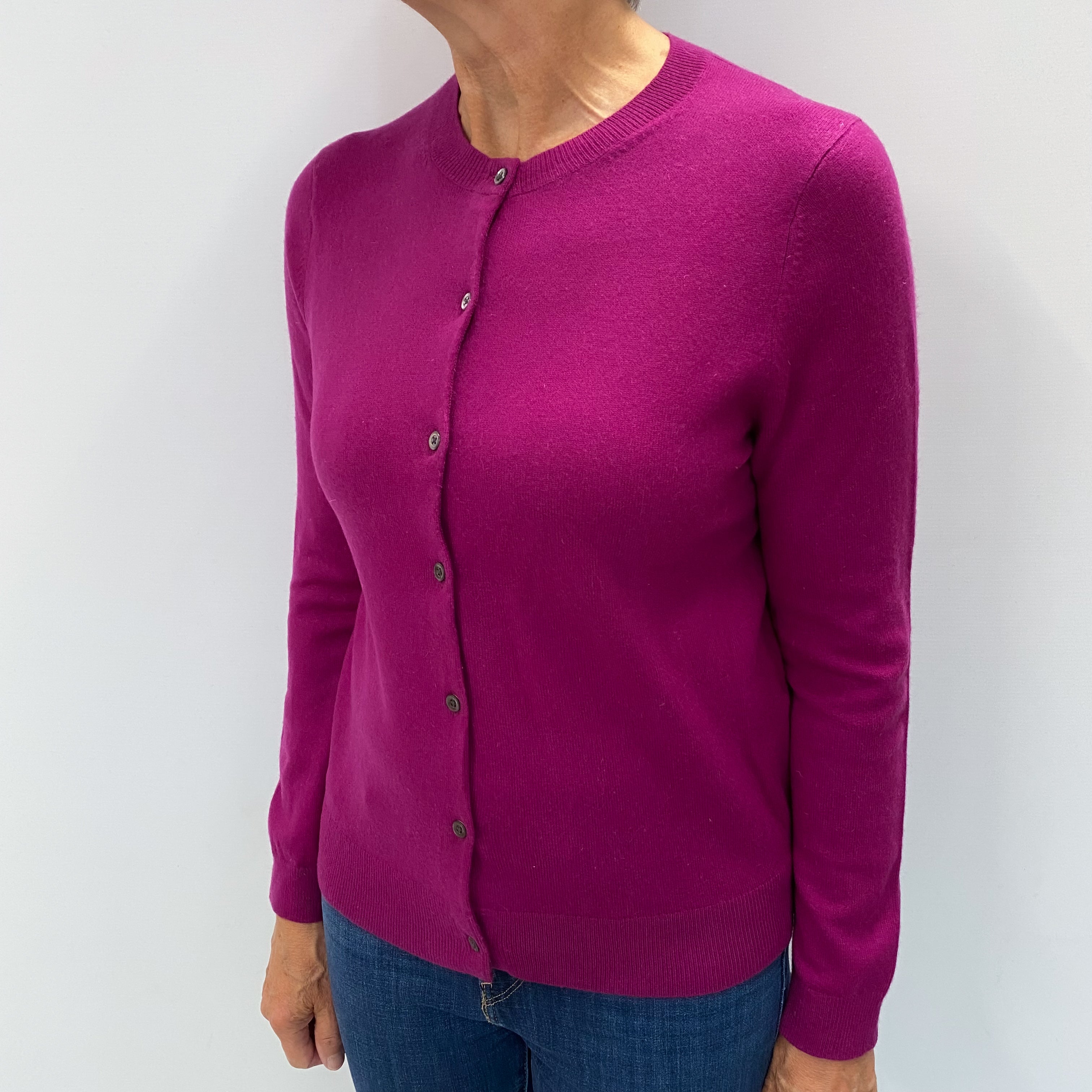 Magenta Purple Cashmere Crew Neck Cardigan Medium