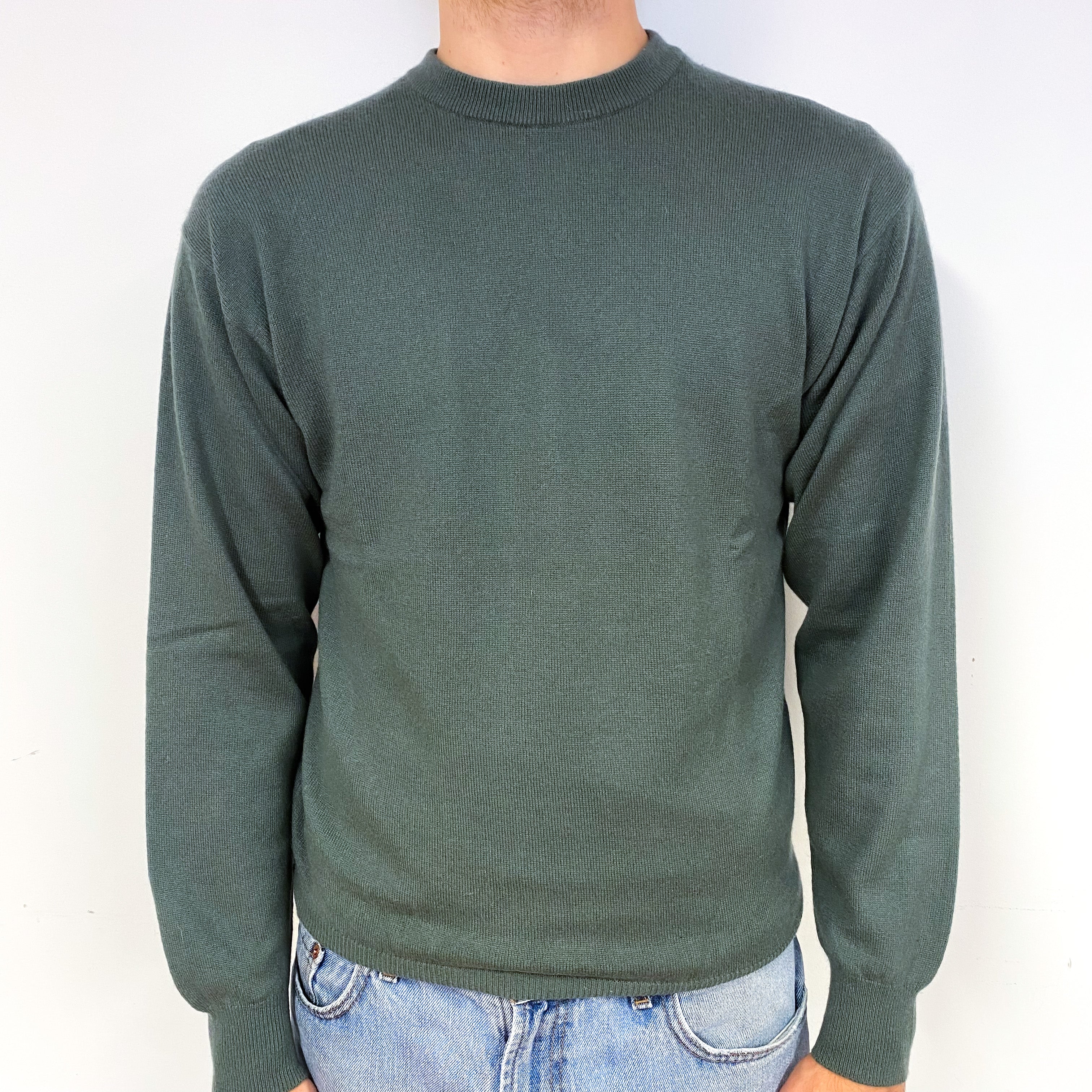 Men's Moss Green Cashmere Crew Neck Jumper Medium