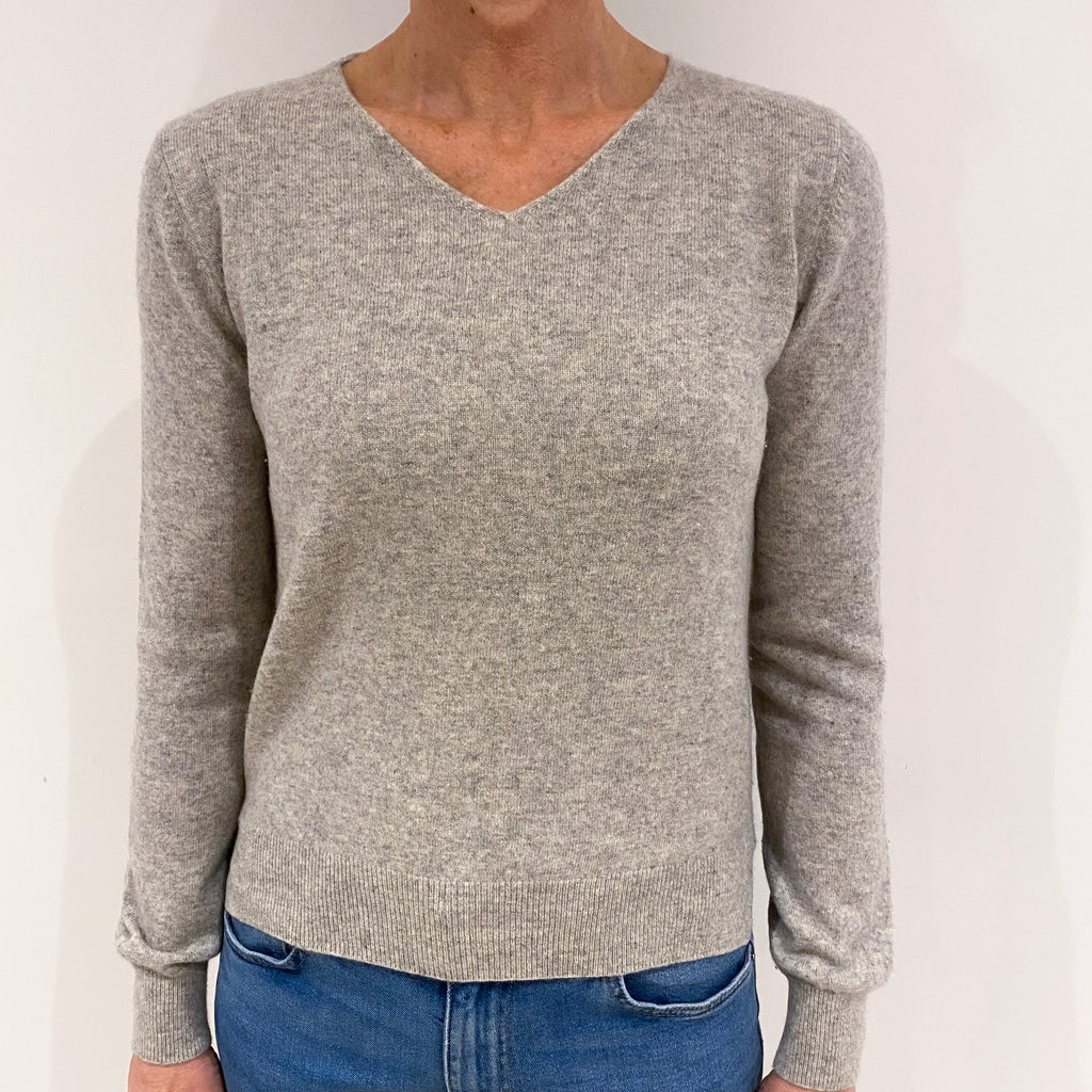 Smoke Grey Cashmere V Neck with Split Hem Jumper Small