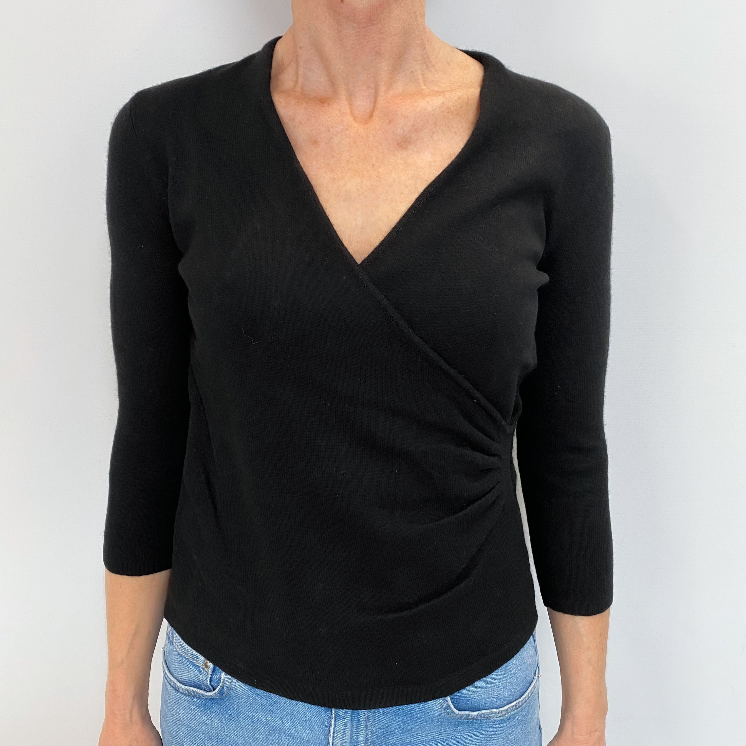 Black Cashmere V Neck Jumper Small