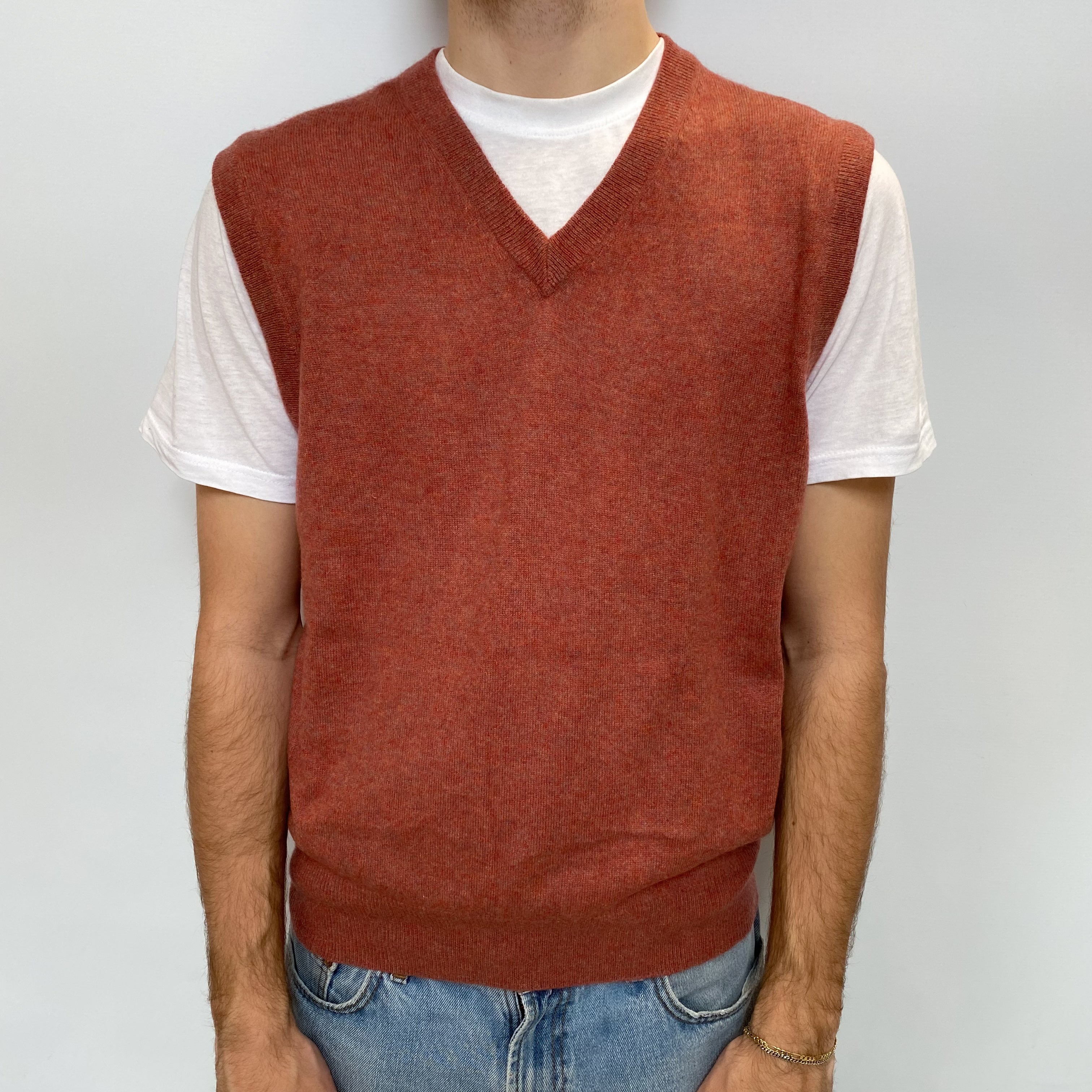 Men's Rusty Rose Cashmere V Neck Tank Top Large